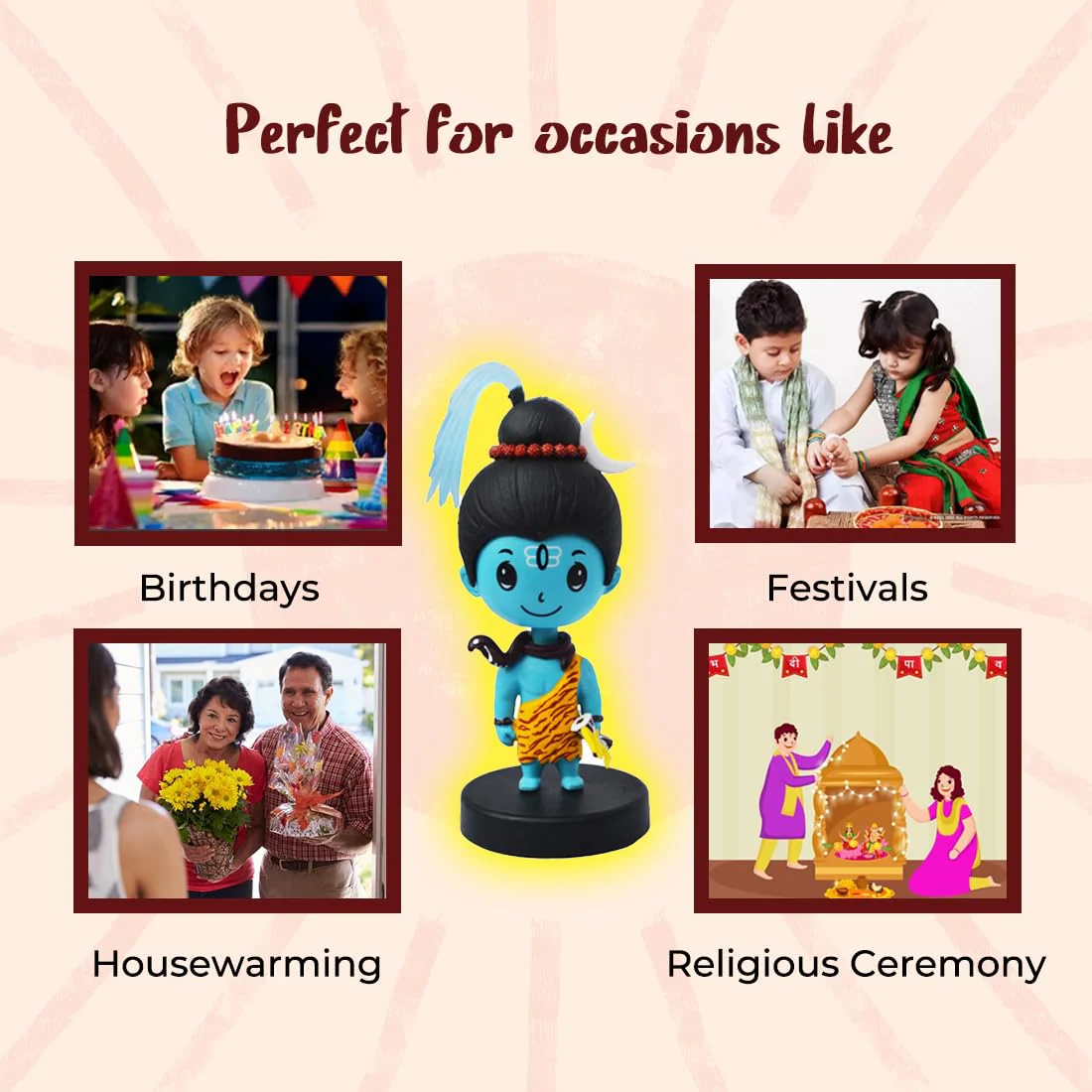 Lord Shiv Shankar Idol Bobblehead for Car Dashboard, Office Table,Home Decor| Little Mor Pankh & Bansuri Figurin|God Statue for Gifting Kids,Family & Friends - Image 8