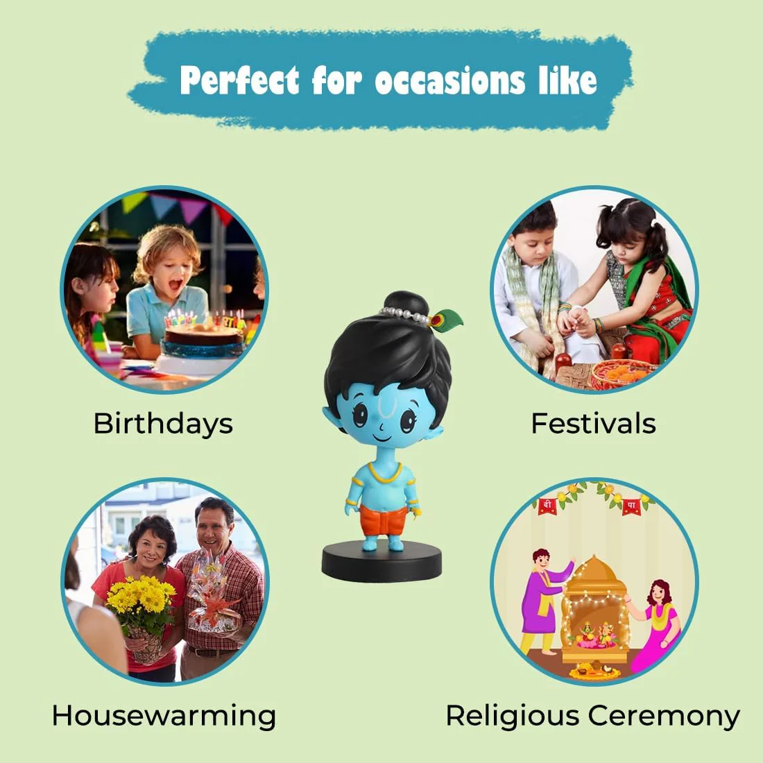 Lord Shree Krishna Idol Bobblehead for Car Dashboard, Office Table,Home Decor| Little Mor Pankh & Bansuri Figurin|God Statue for Gifting Kids,Family & Friends - Image 10