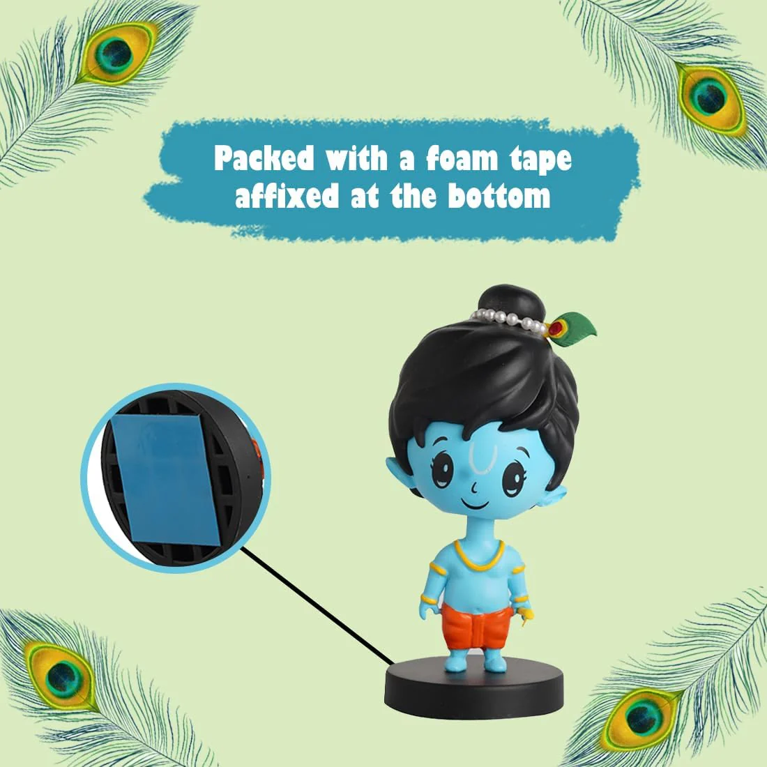 Lord Shree Krishna Idol Bobblehead for Car Dashboard, Office Table,Home Decor| Little Mor Pankh & Bansuri Figurin|God Statue for Gifting Kids,Family & Friends - Image 8