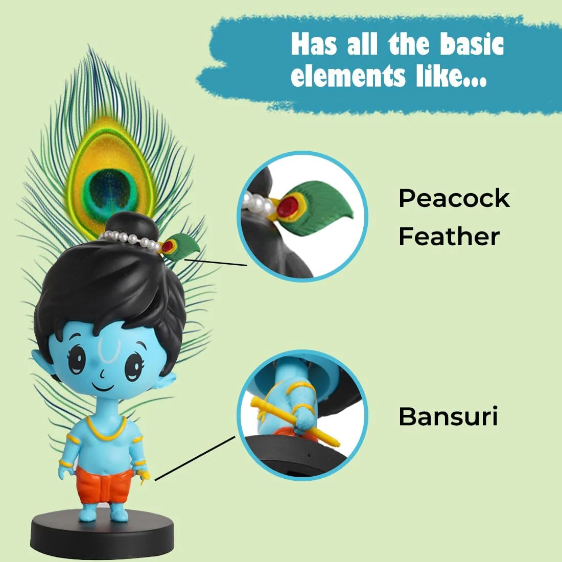 Lord Shree Krishna Idol Bobblehead for Car Dashboard, Office Table,Home Decor| Little Mor Pankh & Bansuri Figurin|God Statue for Gifting Kids,Family & Friends - Image 9