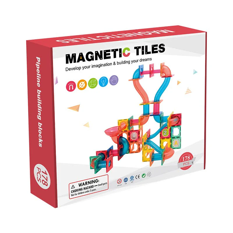 Magnetic Tiles Marble Run Building Blocks 178 Pcs for Kids 2D and 3D STEM Building Toys Race Track Toy Construction Kit Castle - Image 3