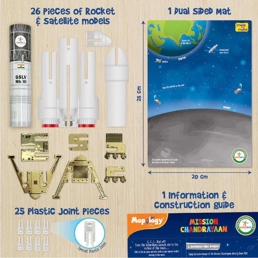 Mapology Chandrayaan | ISRO Rocket Model & Satellite | Astronaut Toy | Educational Toys for Kids 5+Years | 3D Puzzles | Gifts for 5 Year Old Boy & Girl - Image 4