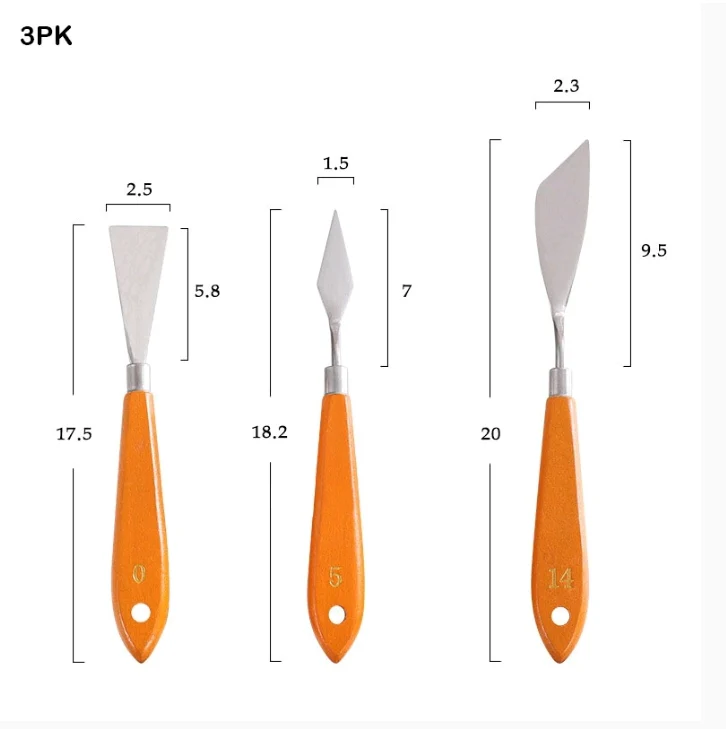 Metal Painting Knife 3 Pc's Wooden Handle - Image 3