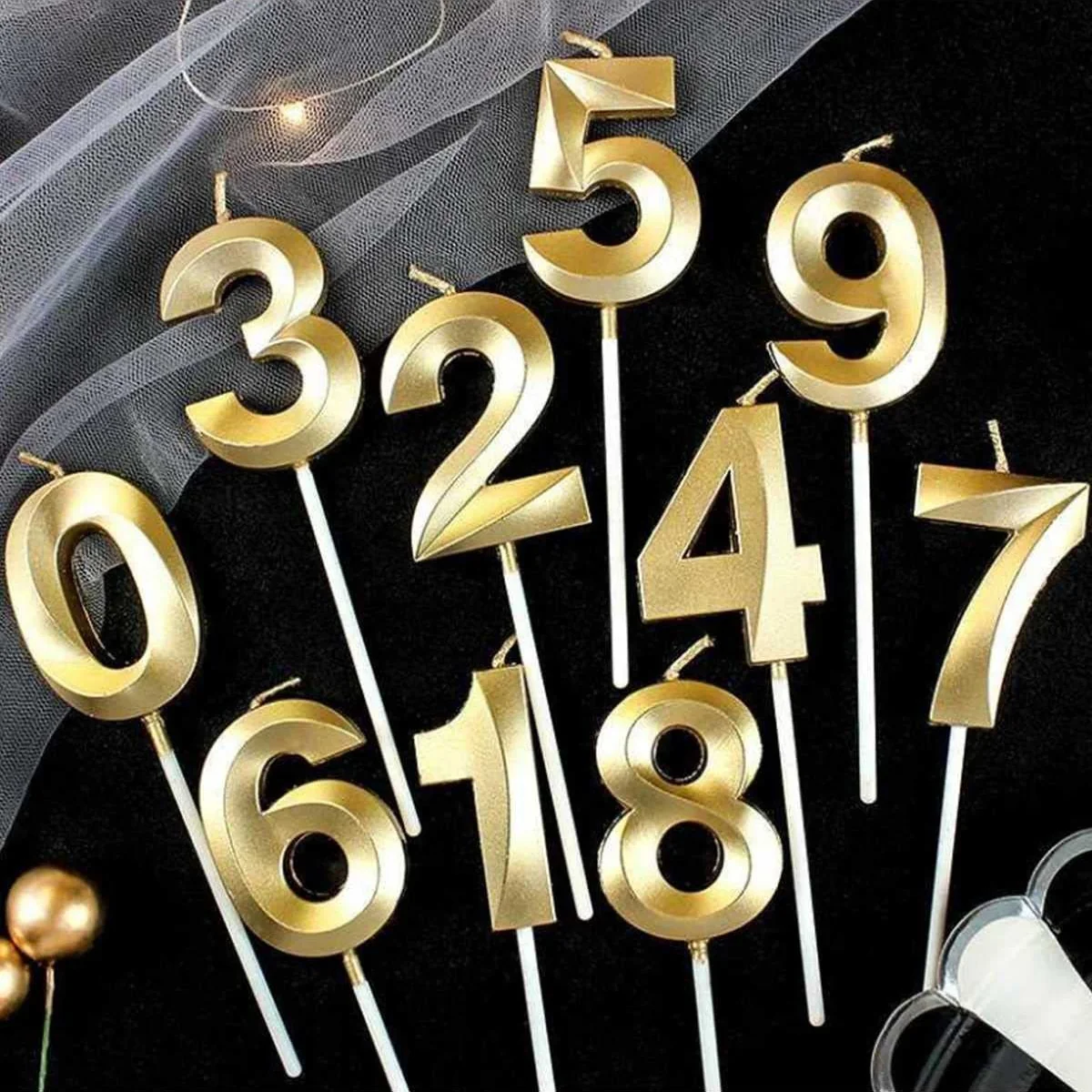 Metallic Golden Colour Shiny Number Wax Candle Cake Topper, Birthday Candles