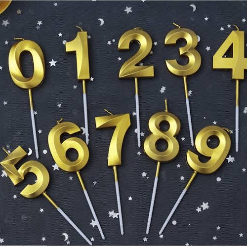 Metallic Golden Colour Shiny Number Wax Candle Cake Topper, Birthday Candles - Image 2