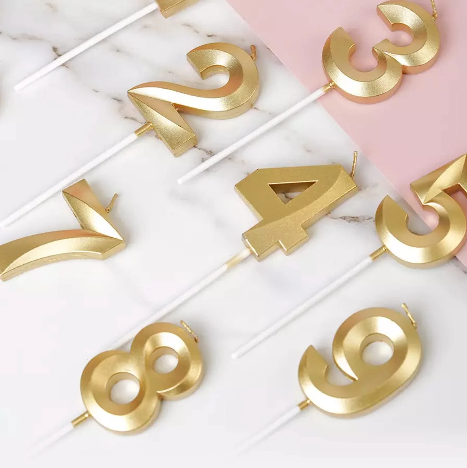 Metallic Golden Colour Shiny Number Wax Candle Cake Topper, Birthday Candles - Image 3