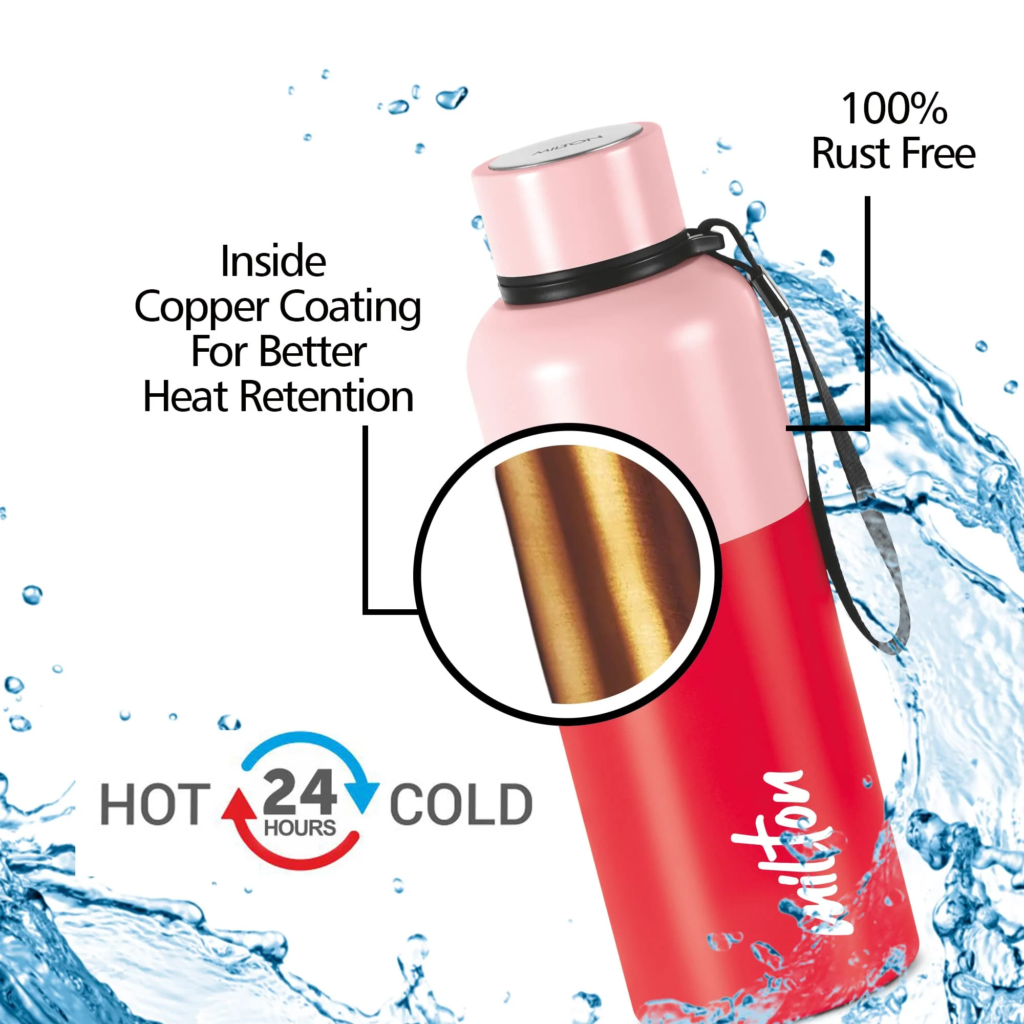 Milton Ancy 750 Thermosteel Water Bottle, 750 ml, Red | 24 Hours Hot and Cold | Easy to Carry | Rust Proof | Tea | Coffee | Office| Gym | Home | Kitchen | Hiking | Trekking | Travel Bottle - Image 2