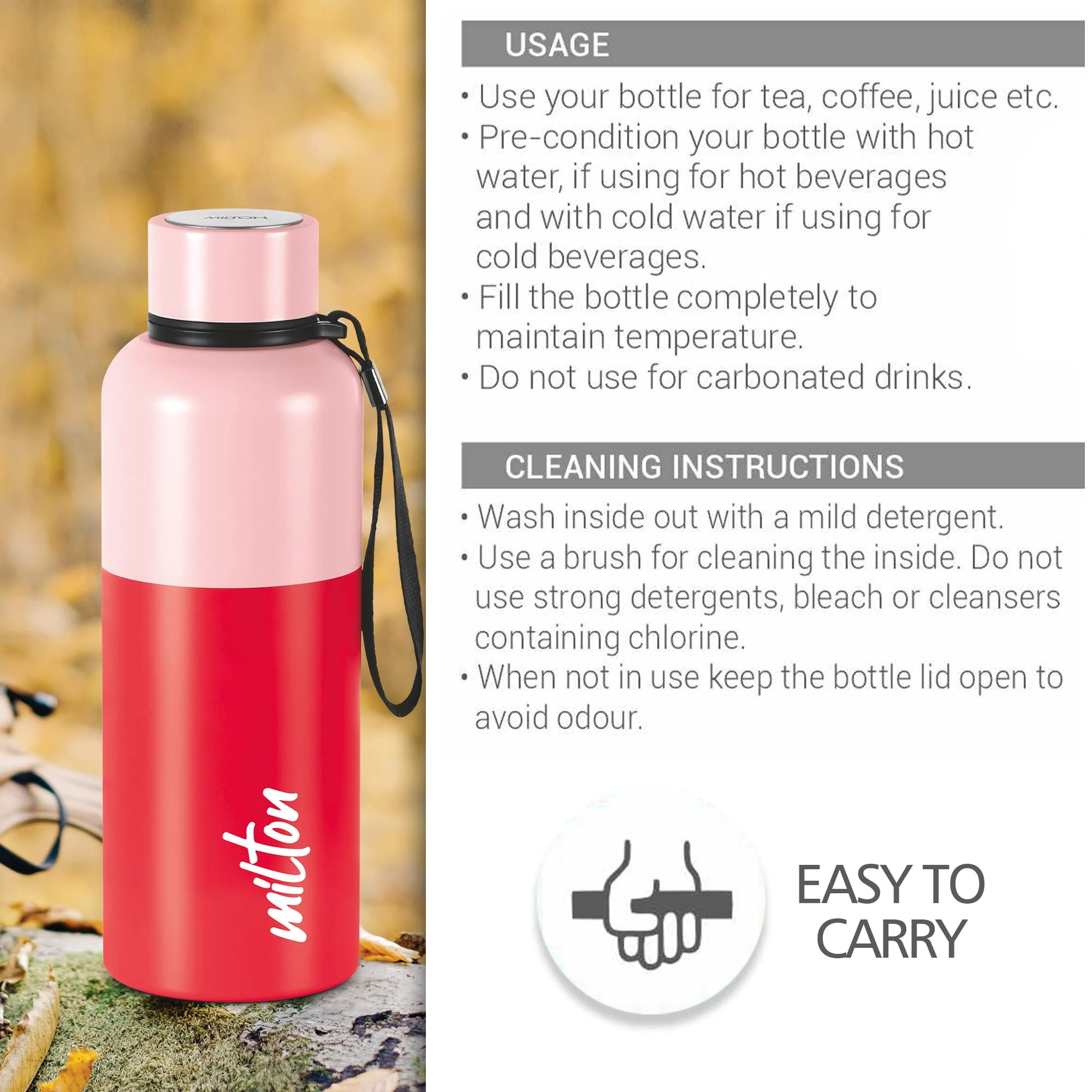 Milton Ancy 750 Thermosteel Water Bottle, 750 ml, Red | 24 Hours Hot and Cold | Easy to Carry | Rust Proof | Tea | Coffee | Office| Gym | Home | Kitchen | Hiking | Trekking | Travel Bottle - Image 5