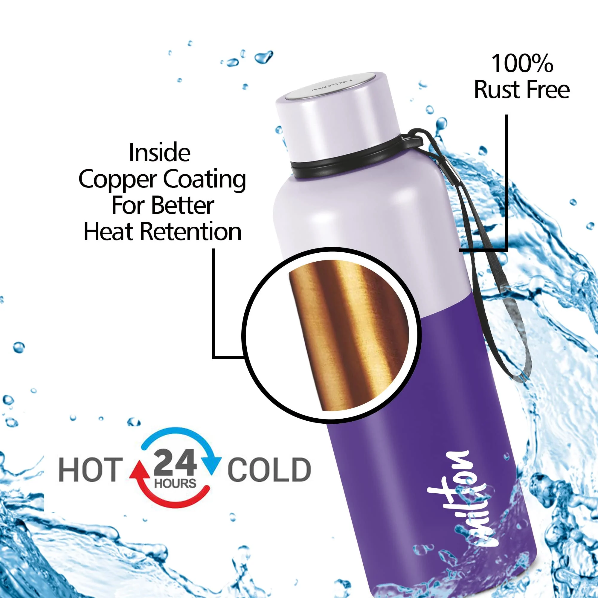 Milton Ancy 750 Thermosteel Water Bottle, 750 ml, Violet | 24 Hours Hot and Cold | Easy to Carry | Rust Proof | Tea | Coffee | Office| Gym | Home | Kitchen | Hiking | Trekking | Travel Bottle - Image 2