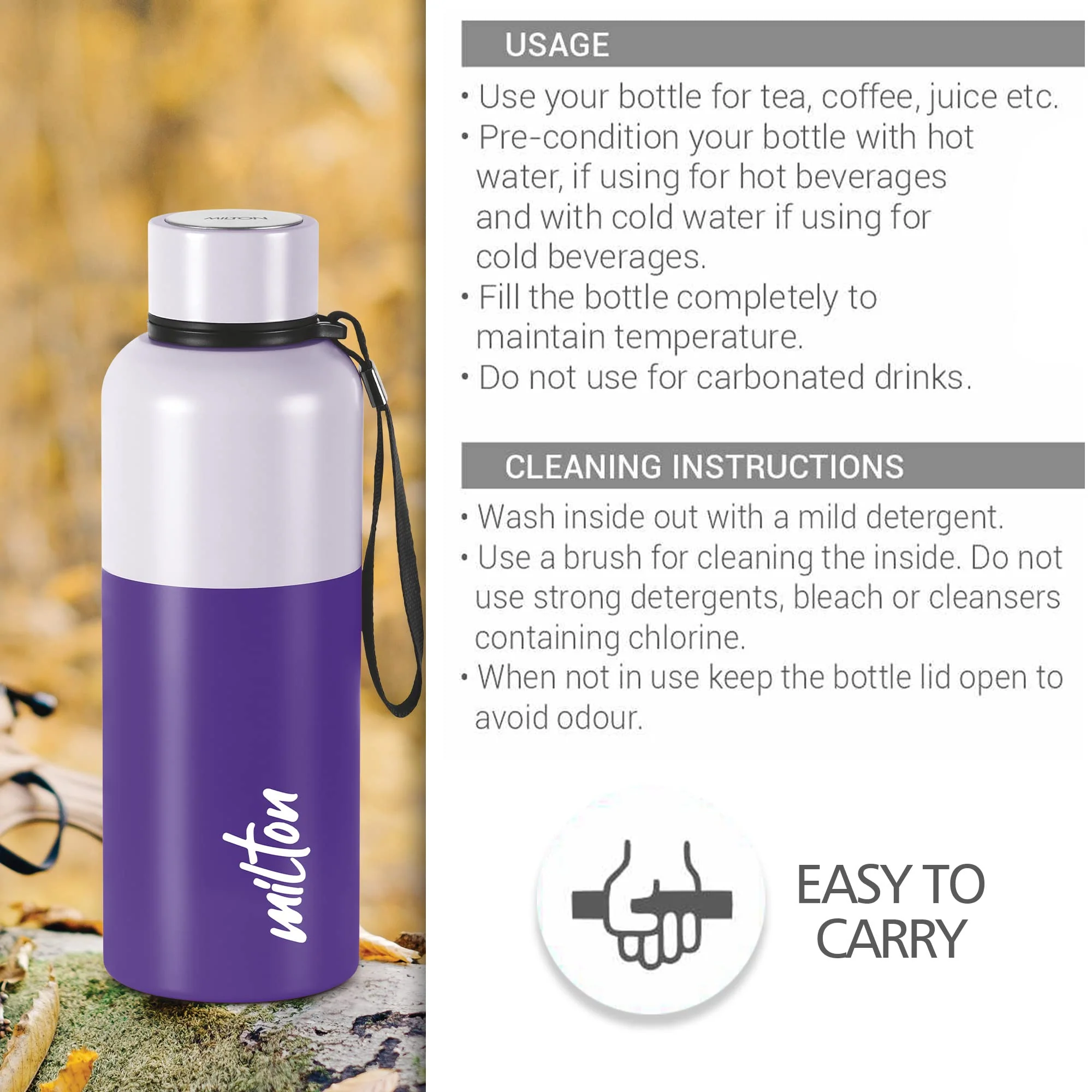 Milton Ancy 750 Thermosteel Water Bottle, 750 ml, Violet | 24 Hours Hot and Cold | Easy to Carry | Rust Proof | Tea | Coffee | Office| Gym | Home | Kitchen | Hiking | Trekking | Travel Bottle - Image 5