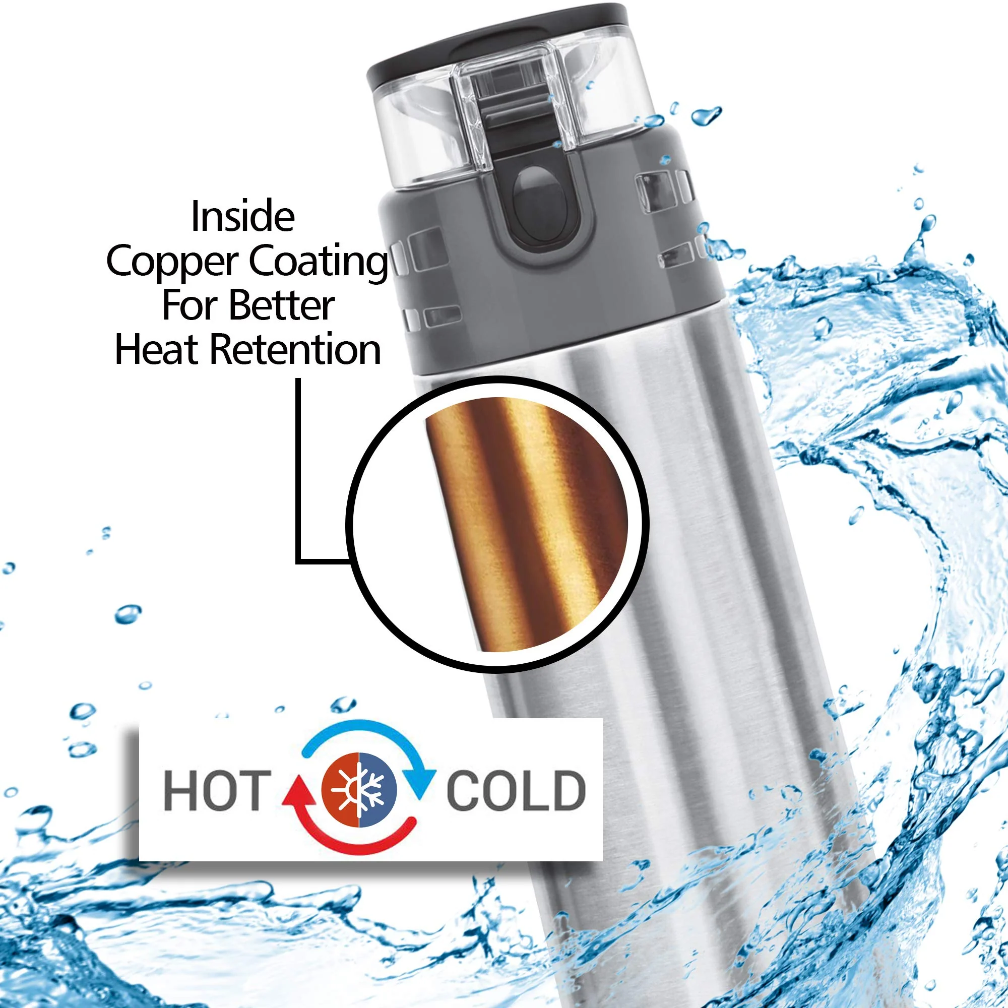 Milton Atlantis 400 Thermosteel Hot and Cold Water Bottle, 1 Piece, 350 ml, Silver | Leak Proof | Easy to Carry | Office Bottle | Hiking | Trekking | Travel Bottle | Gym | Home | Kitchen Bottle - Image 2