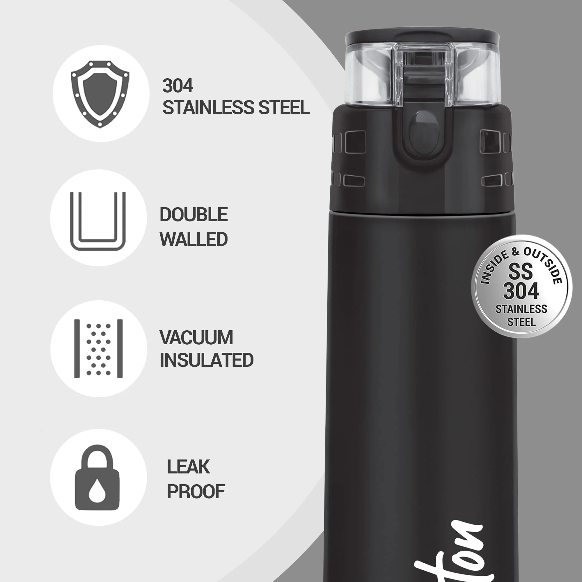Milton Atlantis 400 Thermosteel Insulated Water Bottle, 350 ml, Black | Hot and Cold | Leak Proof | Office Bottle | Sports | Home | Kitchen | Hiking | Treking | Travel | Easy to Carry | Rust Proof - Image 3