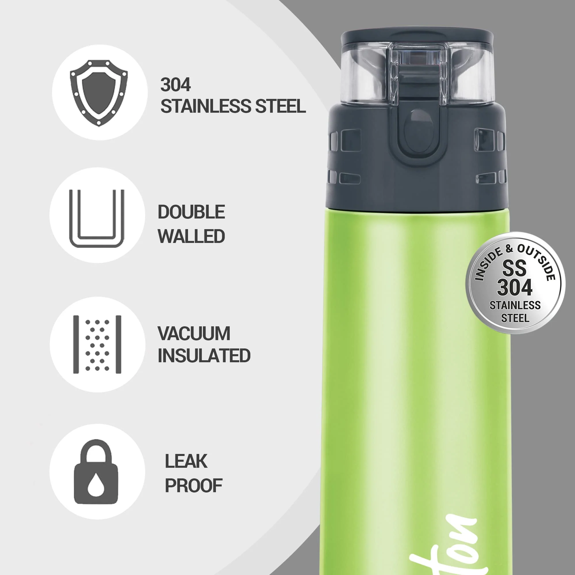Milton Atlantis 400 Thermosteel Insulated Water Bottle, 350 ml, Green | Hot and Cold | Leak Proof | Office Bottle | Sports | Home | Kitchen | Hiking | Treking | Travel | Easy to Carry | Rust Proof - Image 3