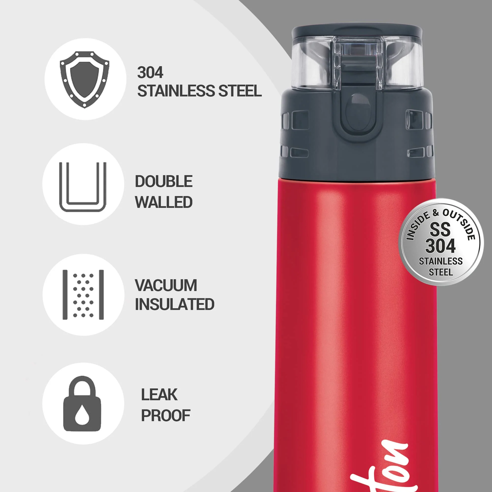 Milton Atlantis 400 Thermosteel Insulated Water Bottle, 350 ml, Red | Hot and Cold | Leak Proof | Office Bottle | Sports | Home | Kitchen | Hiking | Treking | Travel | Easy to Carry | Rust Proof - Image 3