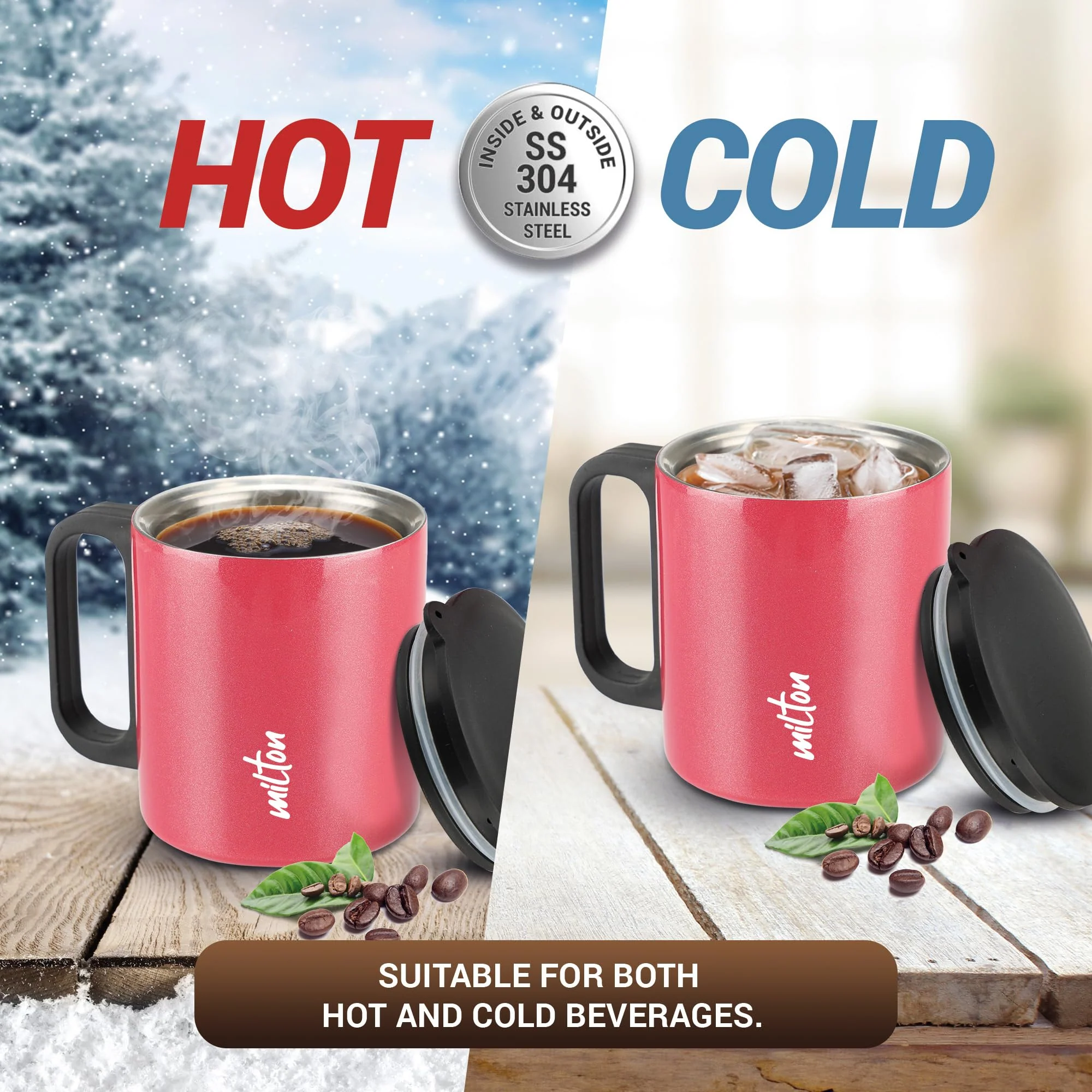 Milton Auriga Double Walled Stainless Steel Mug with Lid 210 ml Red - Image 5