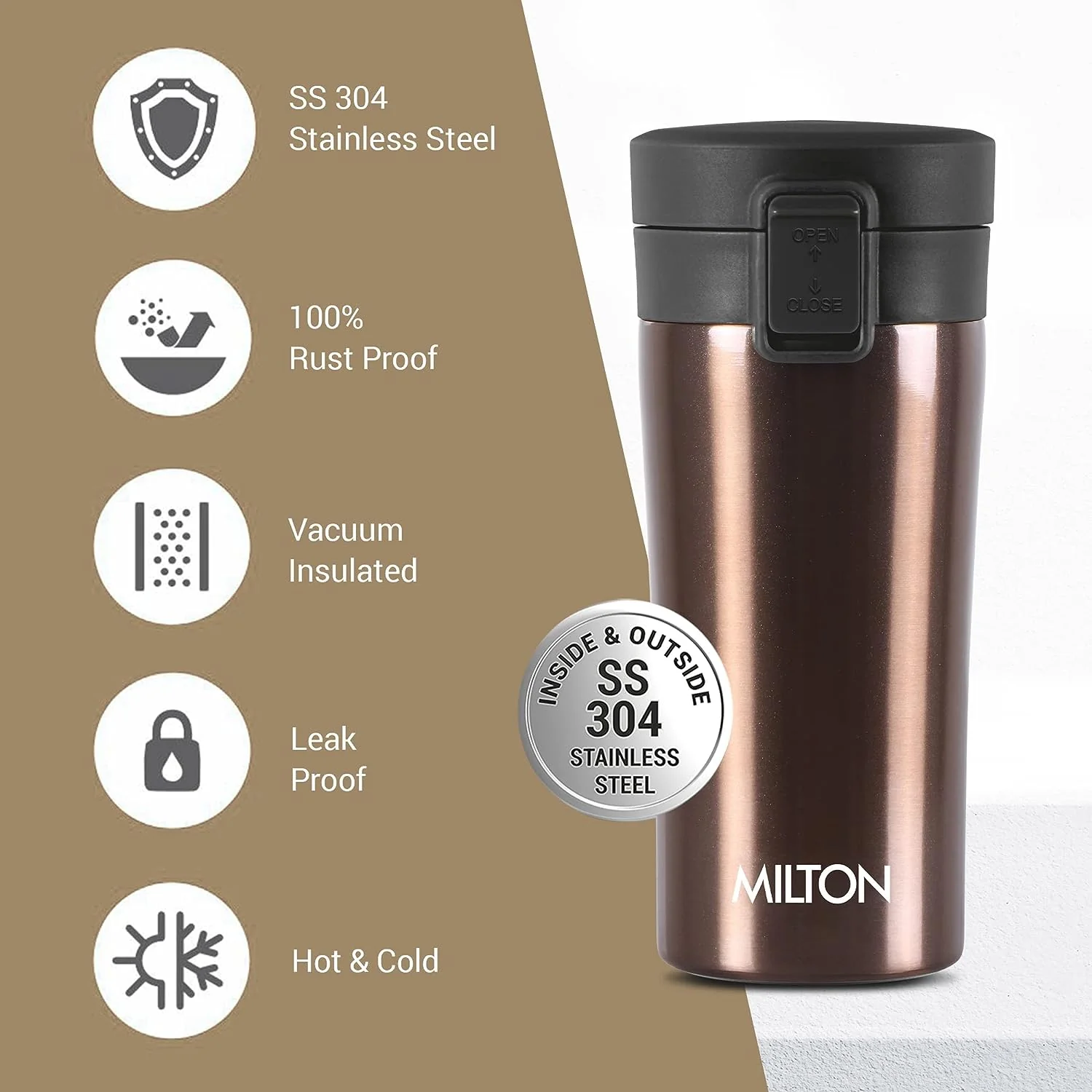 Milton Coffee Mug Thermosteel Hot or Cold Insulated Flask, 300 ml, Peach | Leak Proof | Rust Proof | Tea Mug | Soup Flask | Juice Mug | Water Flask | Easy Grip | Easy to Carry - Image 26