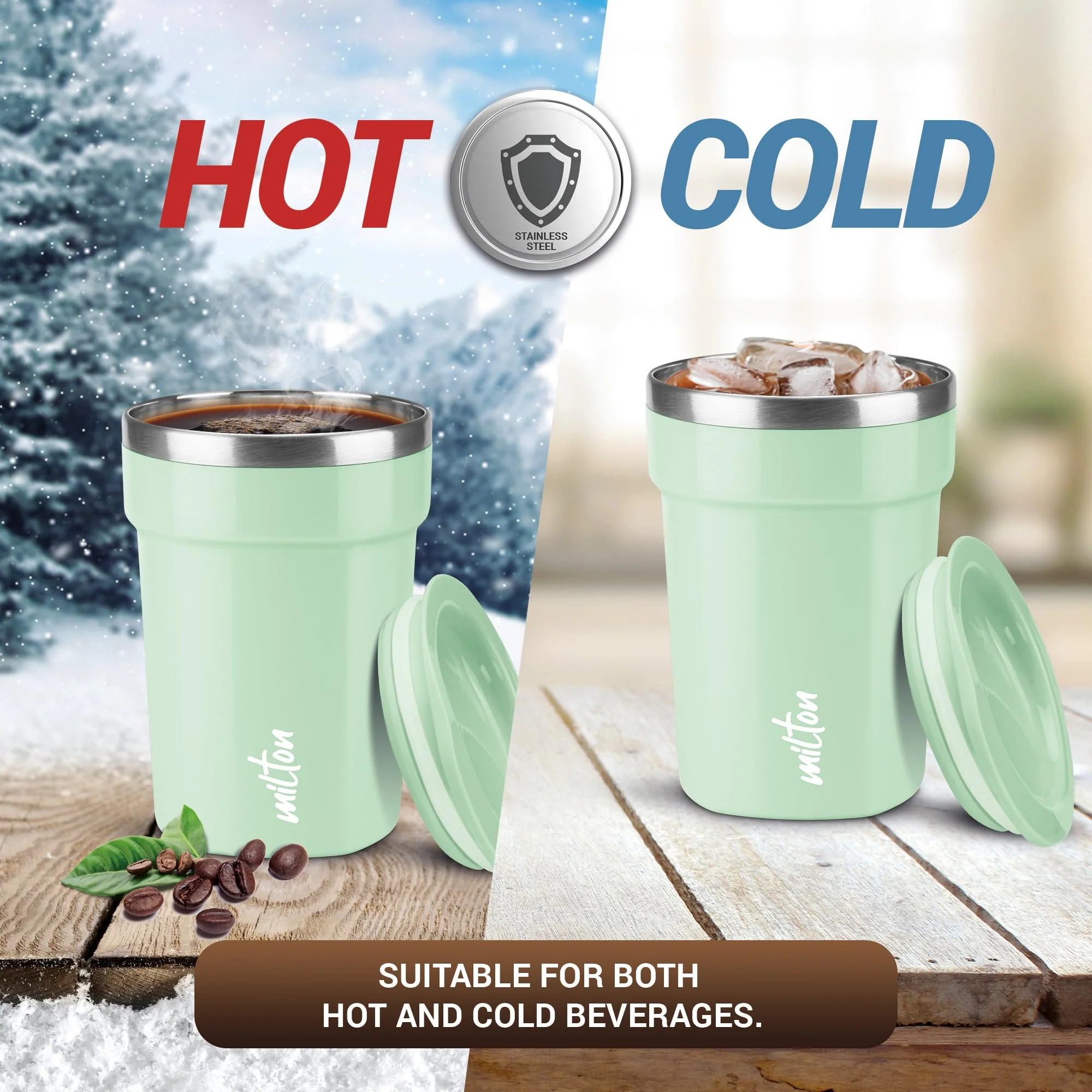 Milton Cool Touch Deccan 350 Stainless Steel Mug with Lid, 330 ml, Aqua Green, Wide Mouth for easy cleaning, Sturdy Handle, Hot and Cold Beverages, Flap Lid, Microwave Safe, Light Weight, BPA Free - Image 4