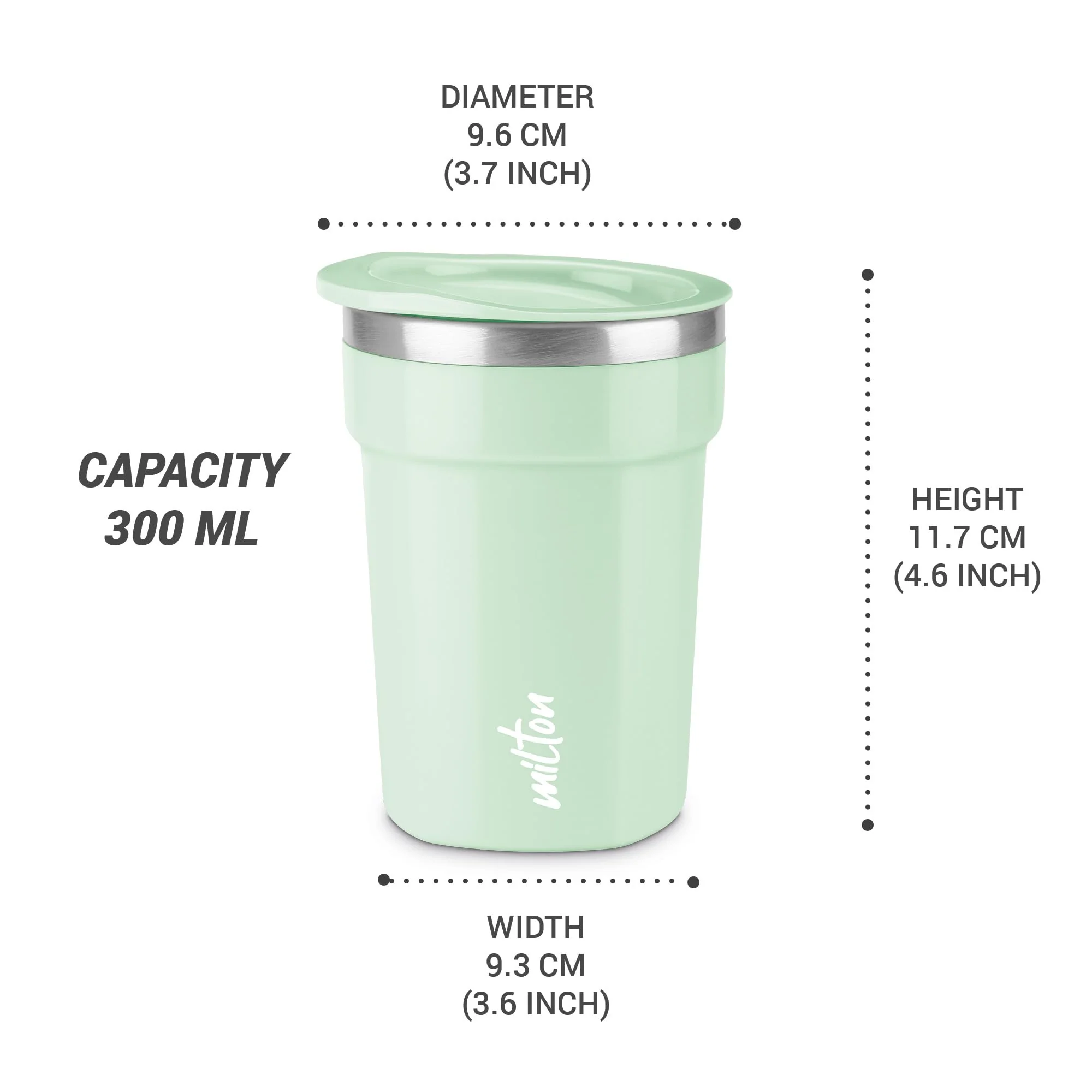 Milton Cool Touch Deccan 350 Stainless Steel Mug with Lid, 330 ml, Aqua Green, Wide Mouth for easy cleaning, Sturdy Handle, Hot and Cold Beverages, Flap Lid, Microwave Safe, Light Weight, BPA Free - Image 6
