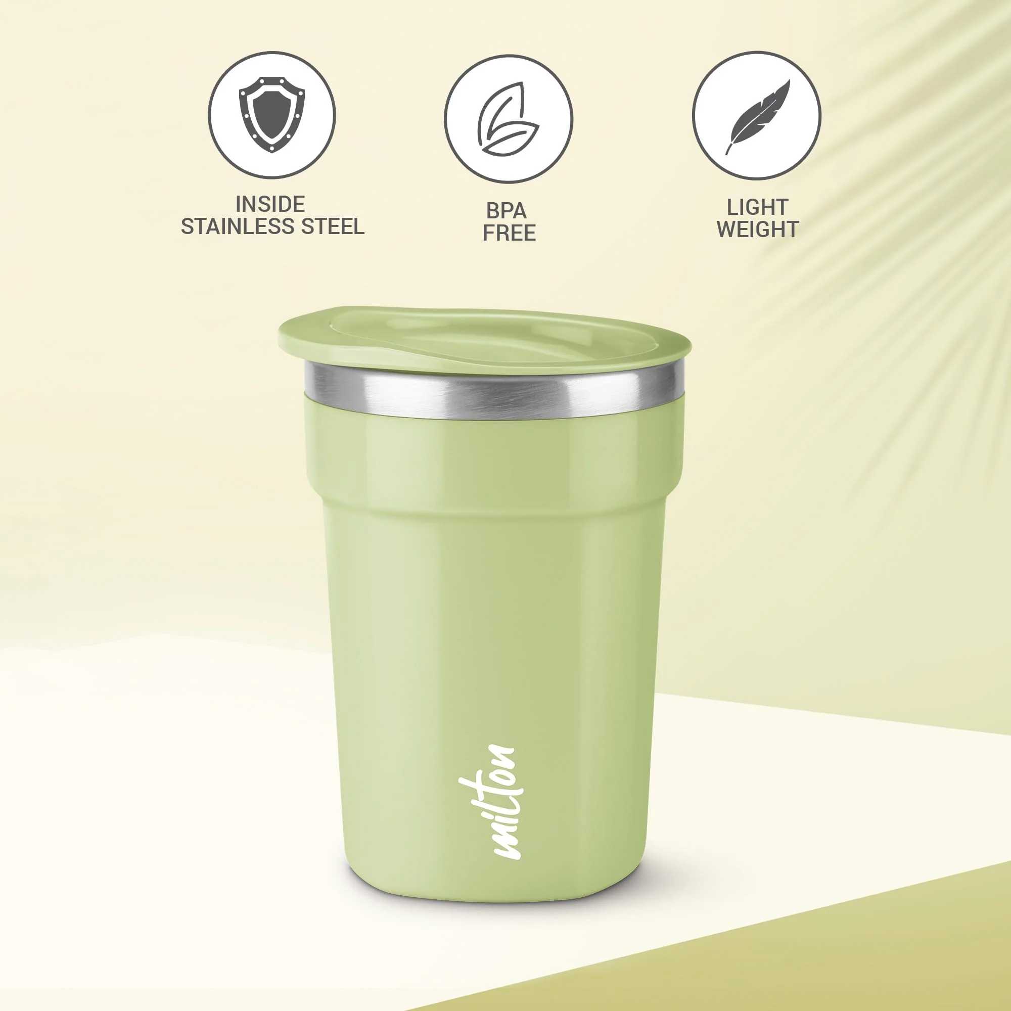 Milton Cool Touch Deccan 350 Stainless Steel Mug with Lid, 330 ml, Green, Wide Mouth for Easy Cleaning, Sturdy Handle, Hot and Cold Beverages, Flap Lid, Microwave Safe, Light Weight, BPA Free - Image 2