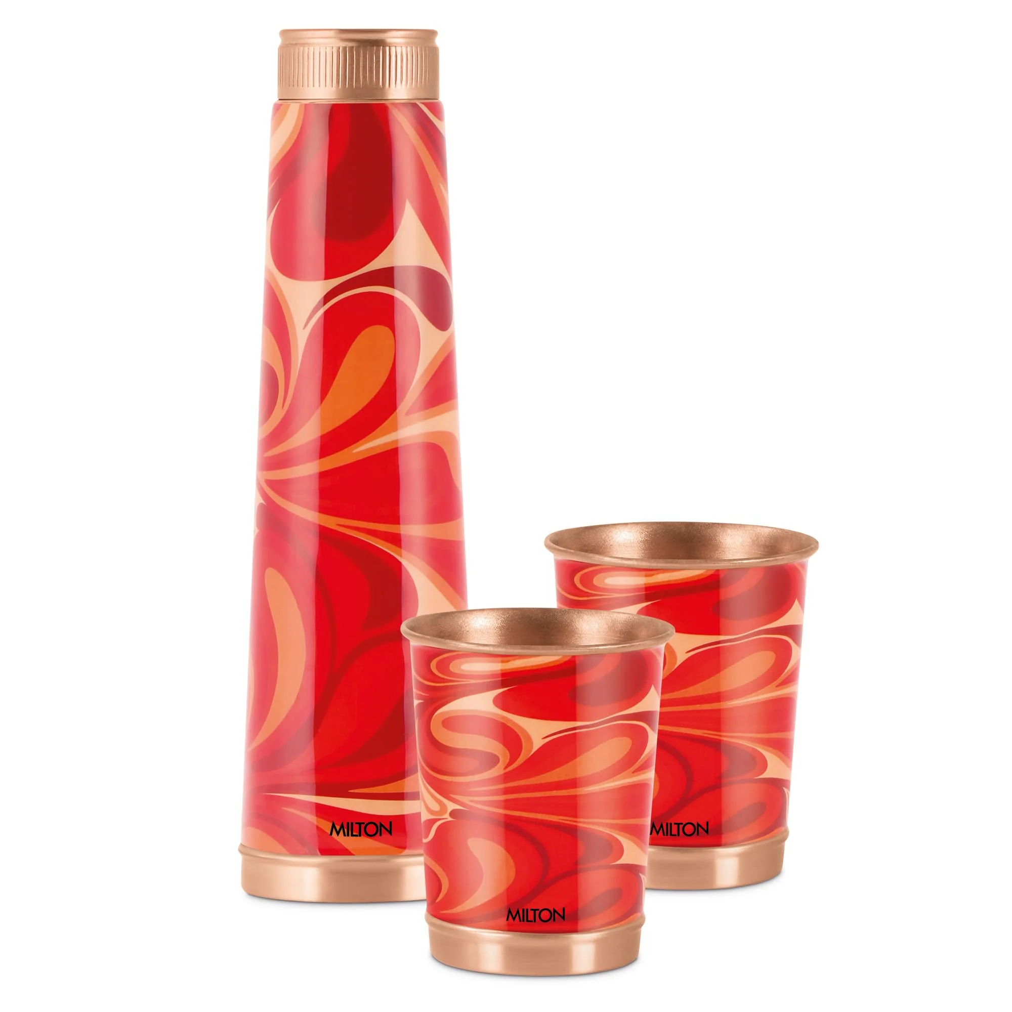 Milton Copper Eterna Diwali Gift Set (1 - Bottle 930 ml and 2-Tumbler 290 ml Each) Abstract Red Lacquer Coating Curved Bottle - Image 6