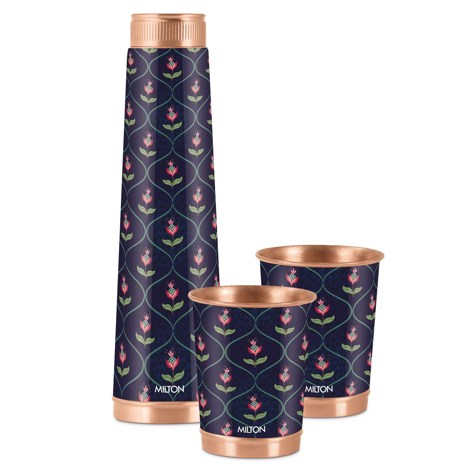 Milton Copper Eterna Diwali Gift Set (1- Bottle 930 ml and 2-Tumbler 290 ml Each) Ethnic Blue - Image 6
