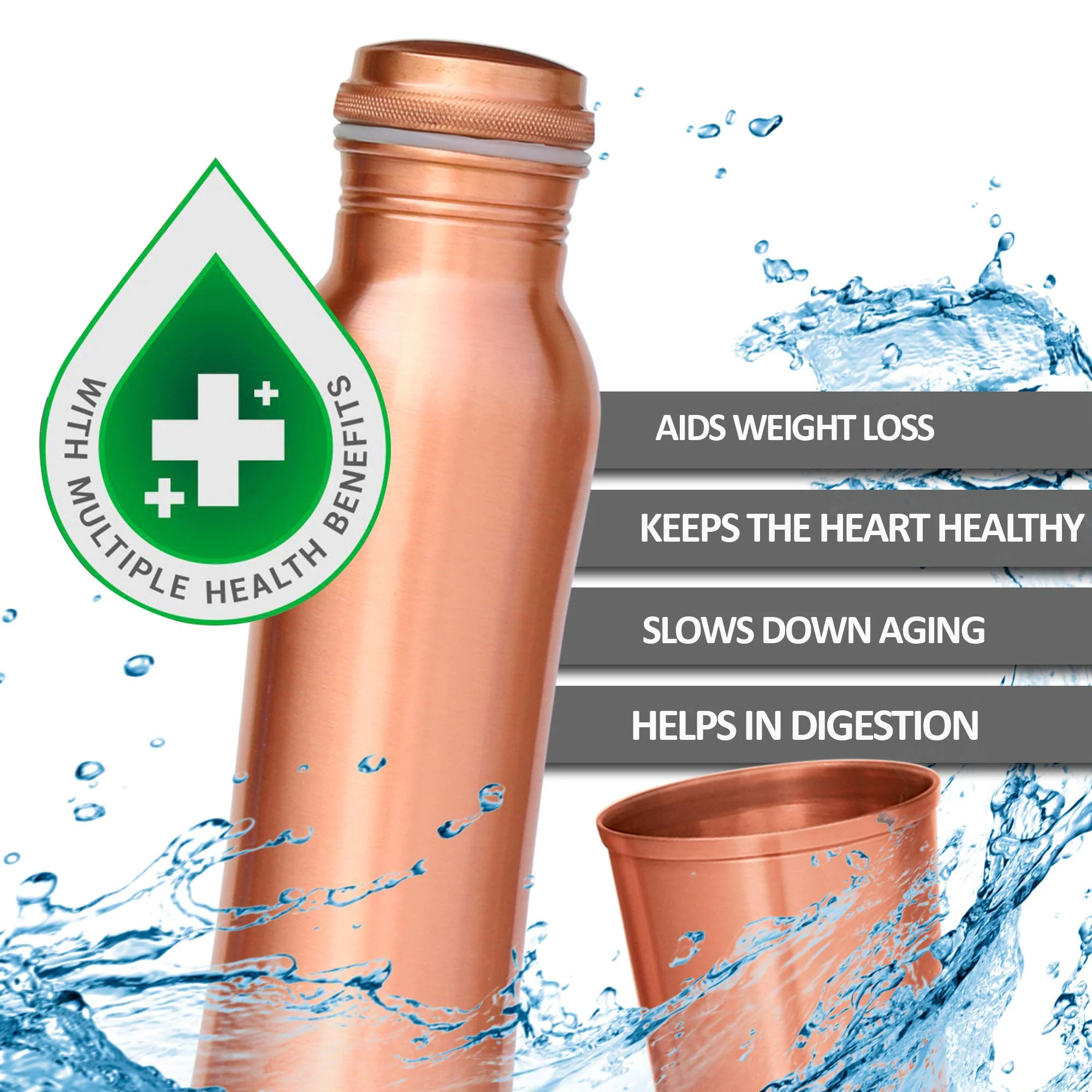 Milton Copperas Gift Set of 2 bottles 950ml with 2 pc Tumbler 100% Pure Copper BPA Free Leak Proof Office Bottle Boosts Immunity Supports Digestive & Liver Health Ayurveda Inspired - Image 3