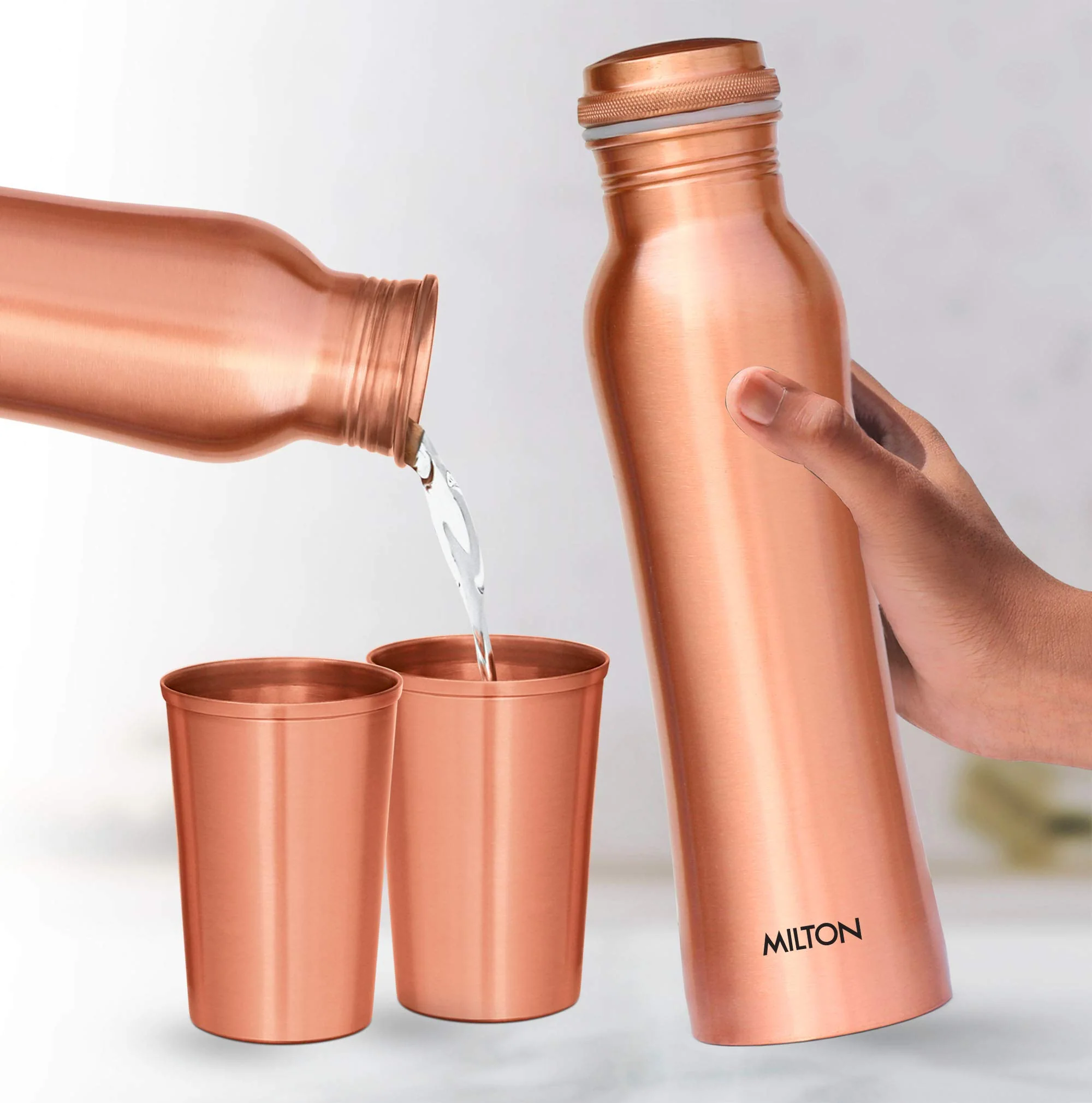 Milton Copperas Gift Set of 2 bottles 950ml with 2 pc Tumbler 100% Pure Copper BPA Free Leak Proof Office Bottle Boosts Immunity Supports Digestive & Liver Health Ayurveda Inspired - Image 6