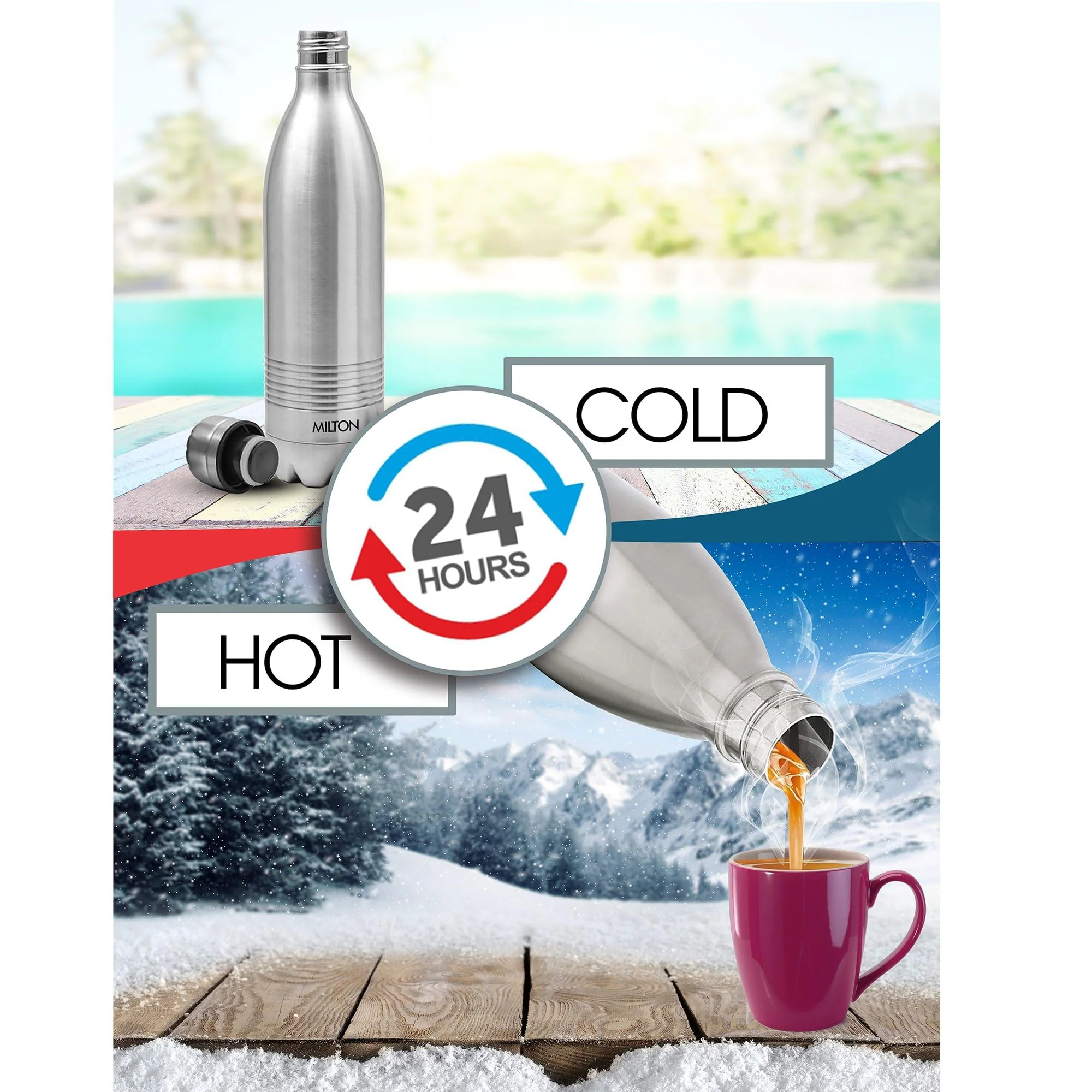 Milton Duo DLX 500 Thermosteel Bottle, 500 ml Water Bottles, 24 Hours Hot and Cold, Easy to Carry, Easy Grip, Rust Proof, Tea, Coffee, Office, Travel Bottle, Silver - Image 3