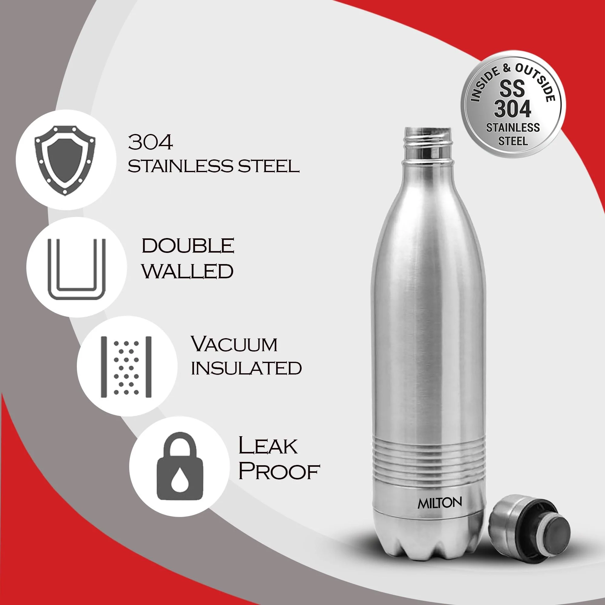 Milton Duo DLX 500 Thermosteel Bottle, 500 ml Water Bottles, 24 Hours Hot and Cold, Easy to Carry, Easy Grip, Rust Proof, Tea, Coffee, Office, Travel Bottle, Silver - Image 4