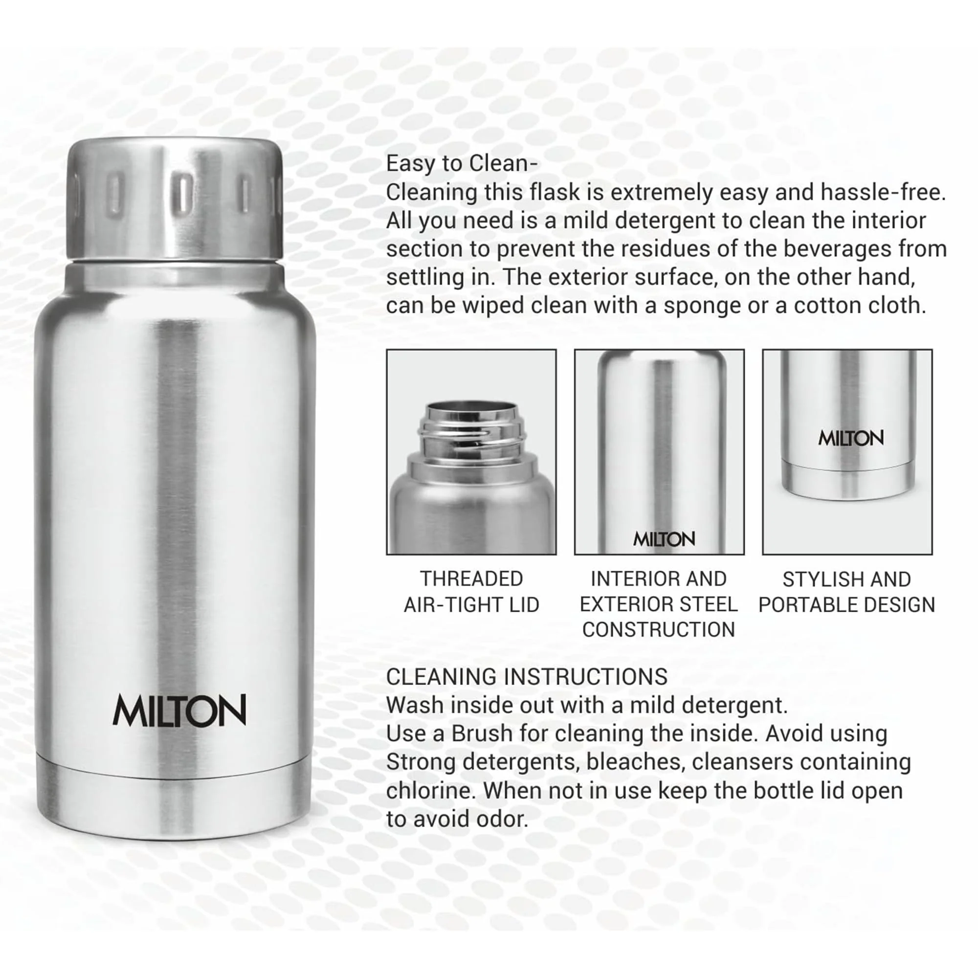 Milton Elfin 160 Thermosteel Bottle, 160 ml Water Bottles, 24 Hours Hot and Cold, Easy to Carry, Easy Grip, Rust Proof, Tea, Coffee, Office, Travel Bottle, Silver - Image 4