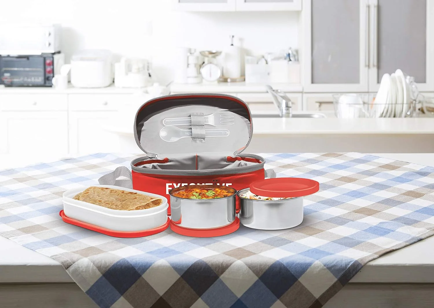 Milton Executive Lunch Insulated Tiffin, 2 Round Containers, 280 ml Each, 1 Oval Container, 450 ml, Red| Microwave Safe | Easy to Carry | Leak Proof | Insulated Tiffin | Hot Food - Image 6