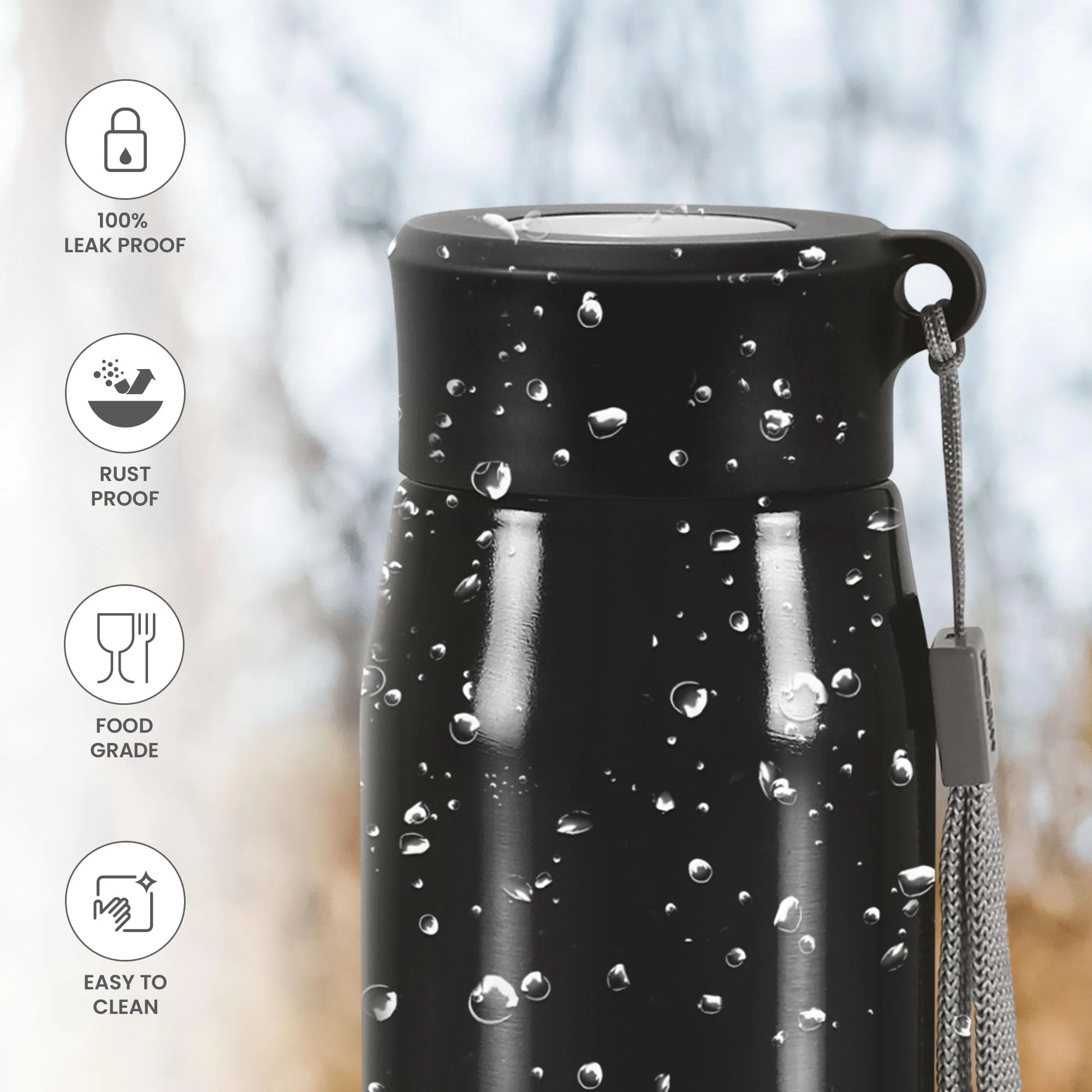 Milton Handy 650 Stainless Steel Water Bottle, 690 ml water bottles, Single walled, Leak-Proof, Rust-free Steel Bottle, Easy Grip, Easy to Carry, Travel Bottle, Black - Image 2