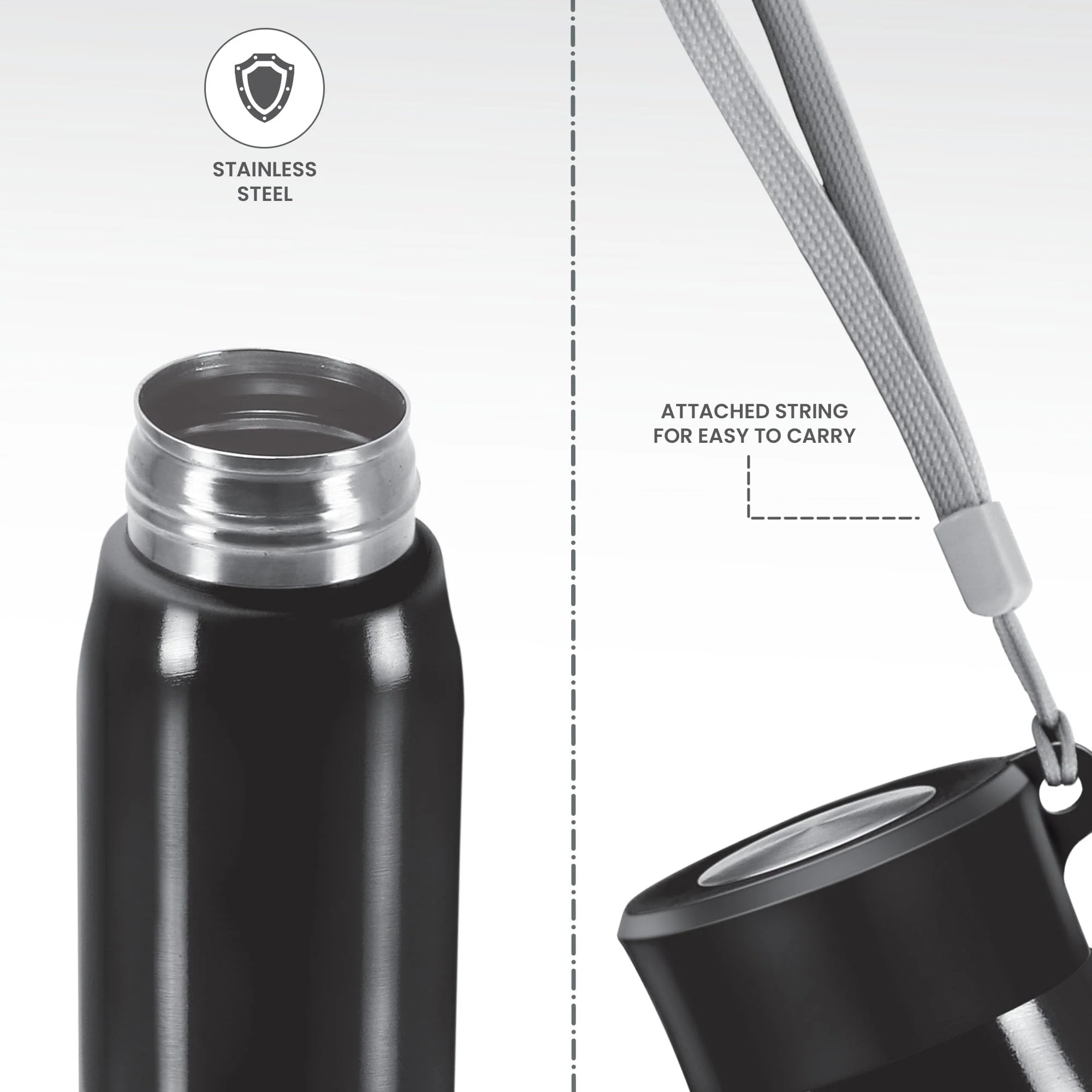 Milton Handy 650 Stainless Steel Water Bottle, 690 ml water bottles, Single walled, Leak-Proof, Rust-free Steel Bottle, Easy Grip, Easy to Carry, Travel Bottle, Black - Image 4