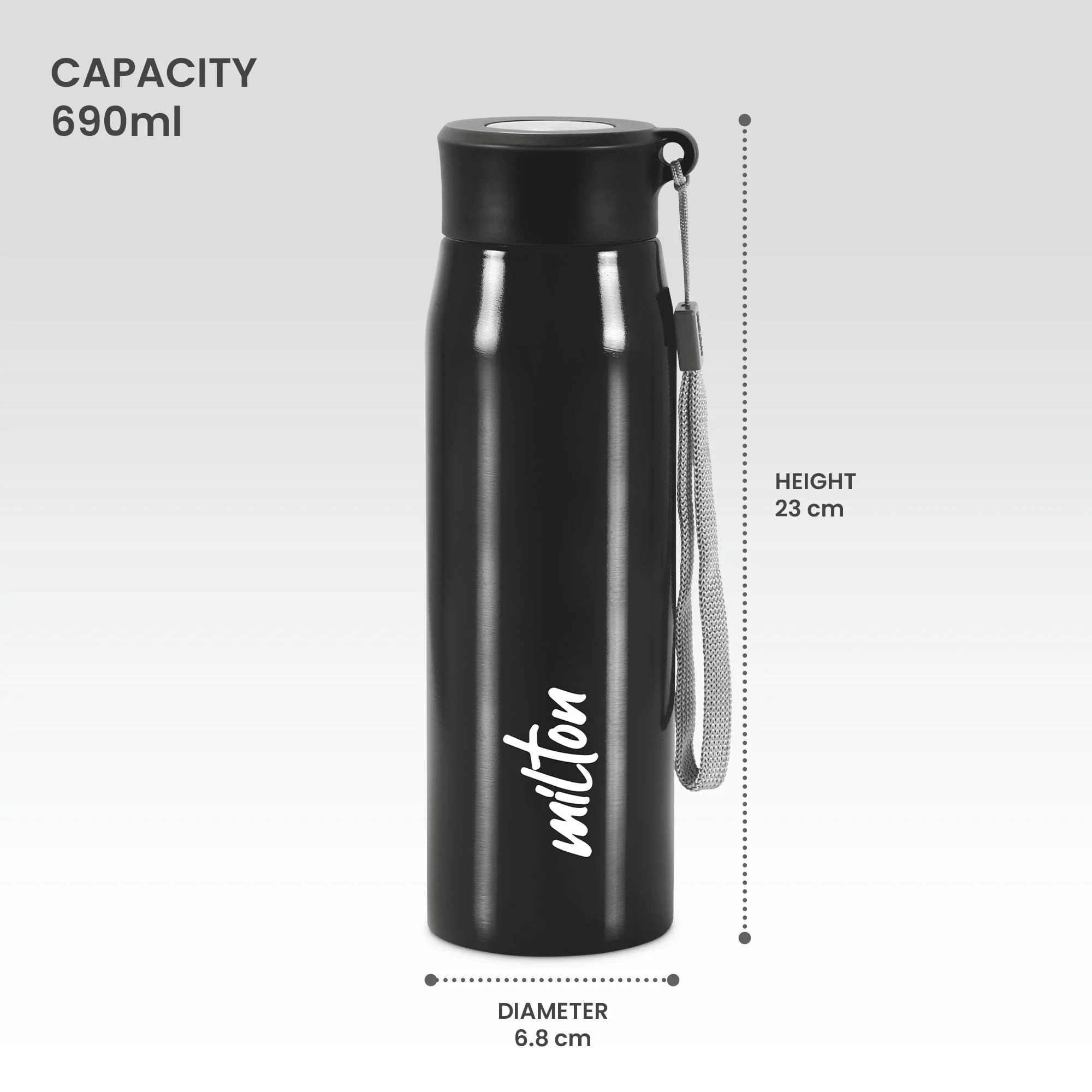 Milton Handy 650 Stainless Steel Water Bottle, 690 ml water bottles, Single walled, Leak-Proof, Rust-free Steel Bottle, Easy Grip, Easy to Carry, Travel Bottle, Black - Image 5