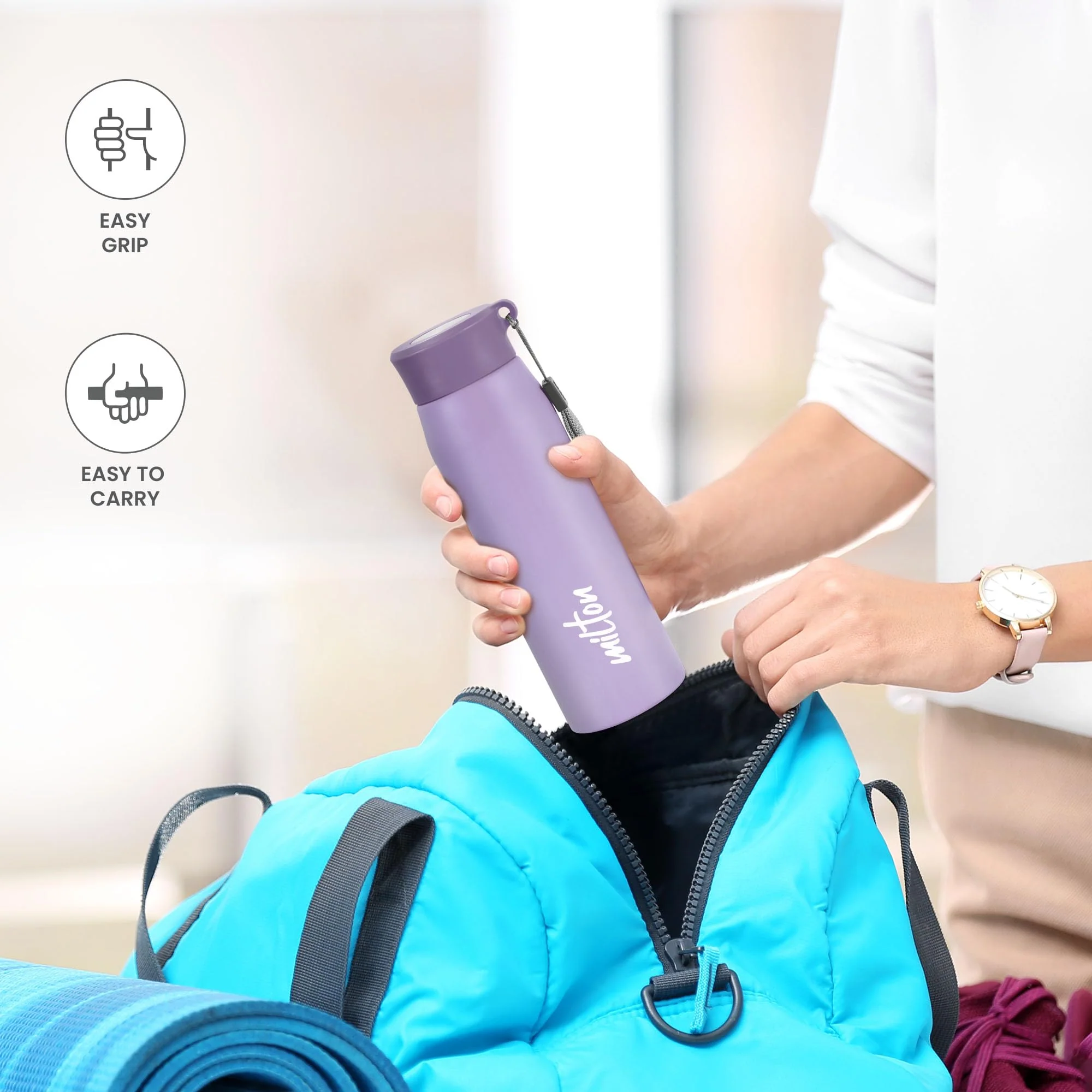 Milton Handy 650 Stainless Steel Water Bottle, 690 ml water bottles, Single walled, Leak-Proof, Rust-free Steel Bottle, Easy Grip, Easy to Carry, Travel Bottle, Purple - Image 3