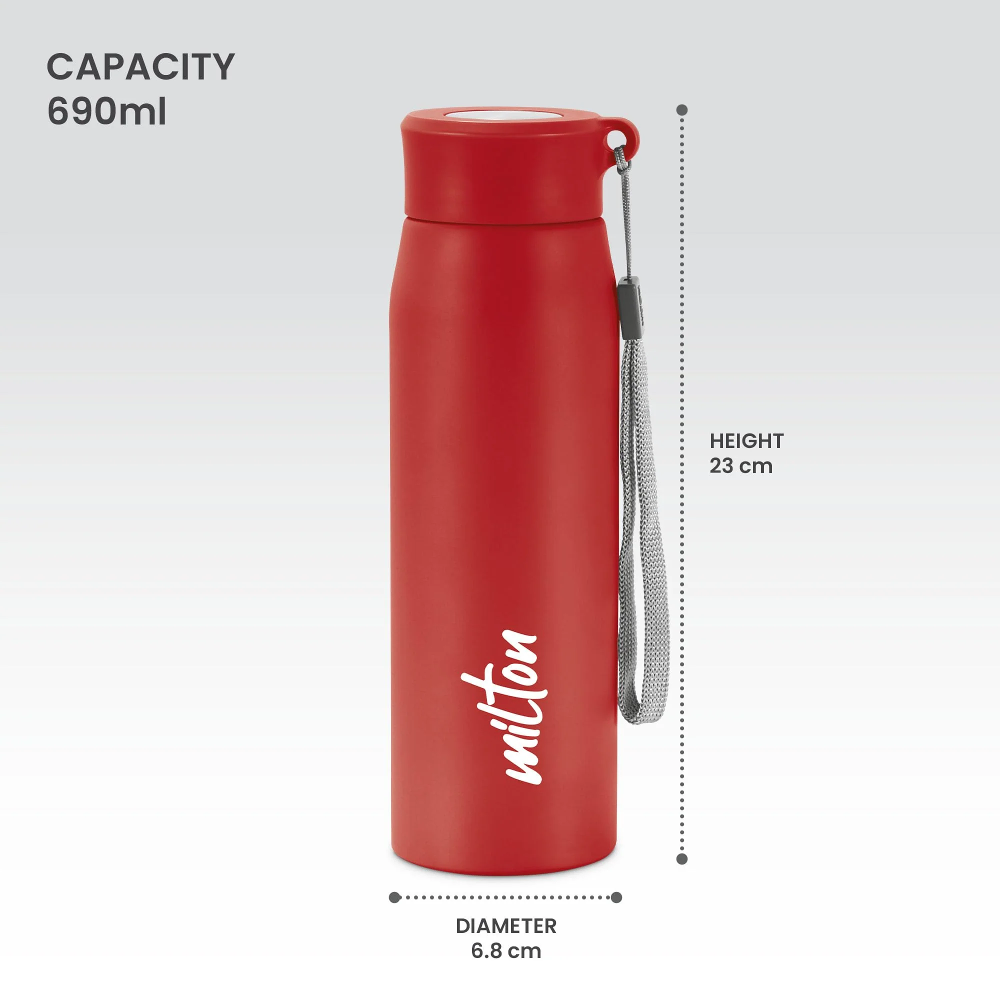 Milton Handy 650 Stainless Steel Water Bottle, 690 ml water bottles, Single walled, Leak-Proof, Rust-free Steel Bottle, Easy Grip, Easy to Carry, Travel Bottle, Red - Image 5