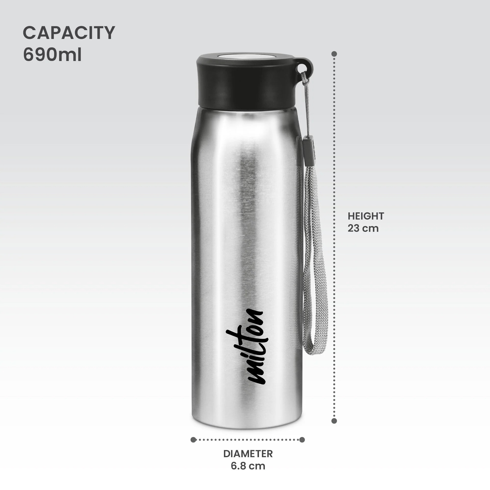 Milton Handy 650 Stainless Steel Water Bottle, 690 ml water bottles, Single walled, Leak-Proof, Rust-free Steel Bottle, Easy Grip, Easy to Carry, Travel Bottle, Silver - Image 5