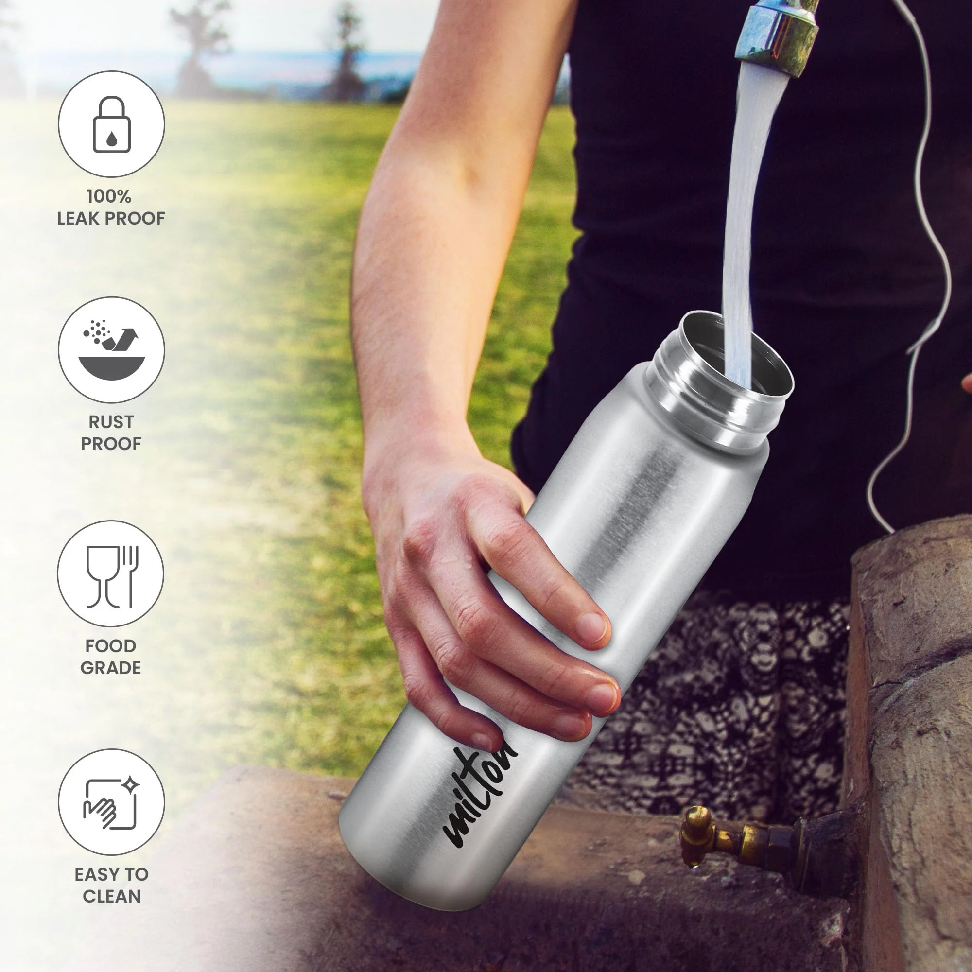 Milton Handy 850 Stainless Steel Water Bottle, 780 ml, Silver | Single walled | Leak Proof | Easy Grip | Easy to Carry | Gym Bottle | Home | Kitchen | Hiking | Treking Bottle | Travel Bottle - Image 2