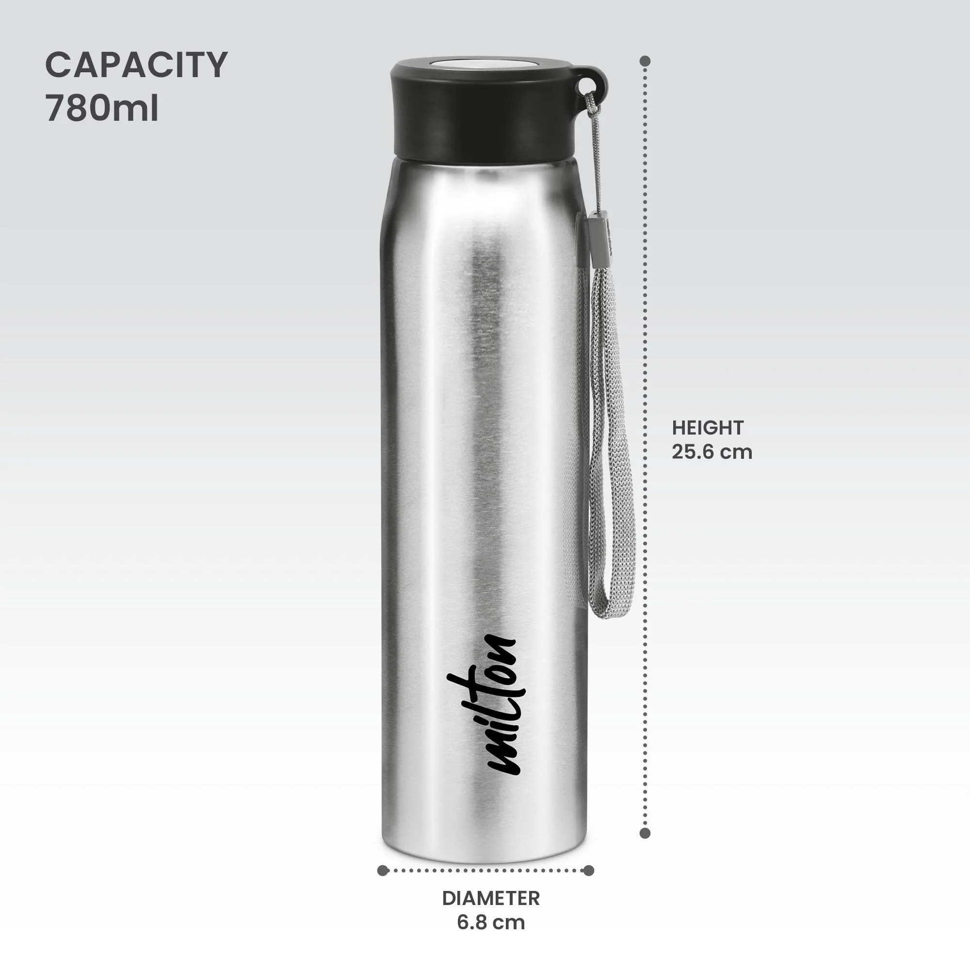 Milton Handy 850 Stainless Steel Water Bottle, 780 ml, Silver | Single walled | Leak Proof | Easy Grip | Easy to Carry | Gym Bottle | Home | Kitchen | Hiking | Treking Bottle | Travel Bottle - Image 5