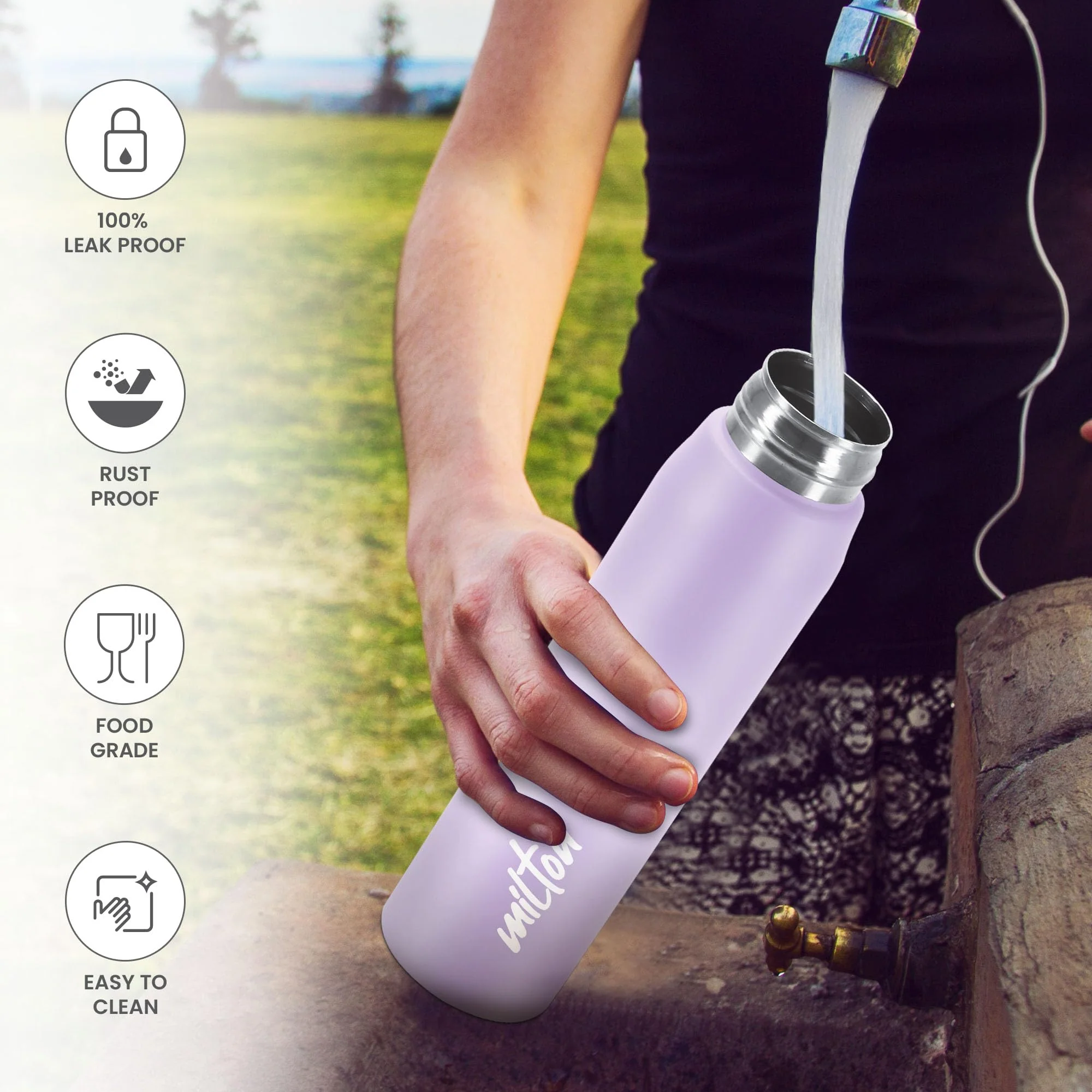 Milton Handy 850 Stainless Steel Water Bottle, 780 ml water bottles, Single walled, Leak-Proof, Rust-free Steel Bottle, Easy Grip, Easy to Carry, Travel Bottle, Purple - Image 2