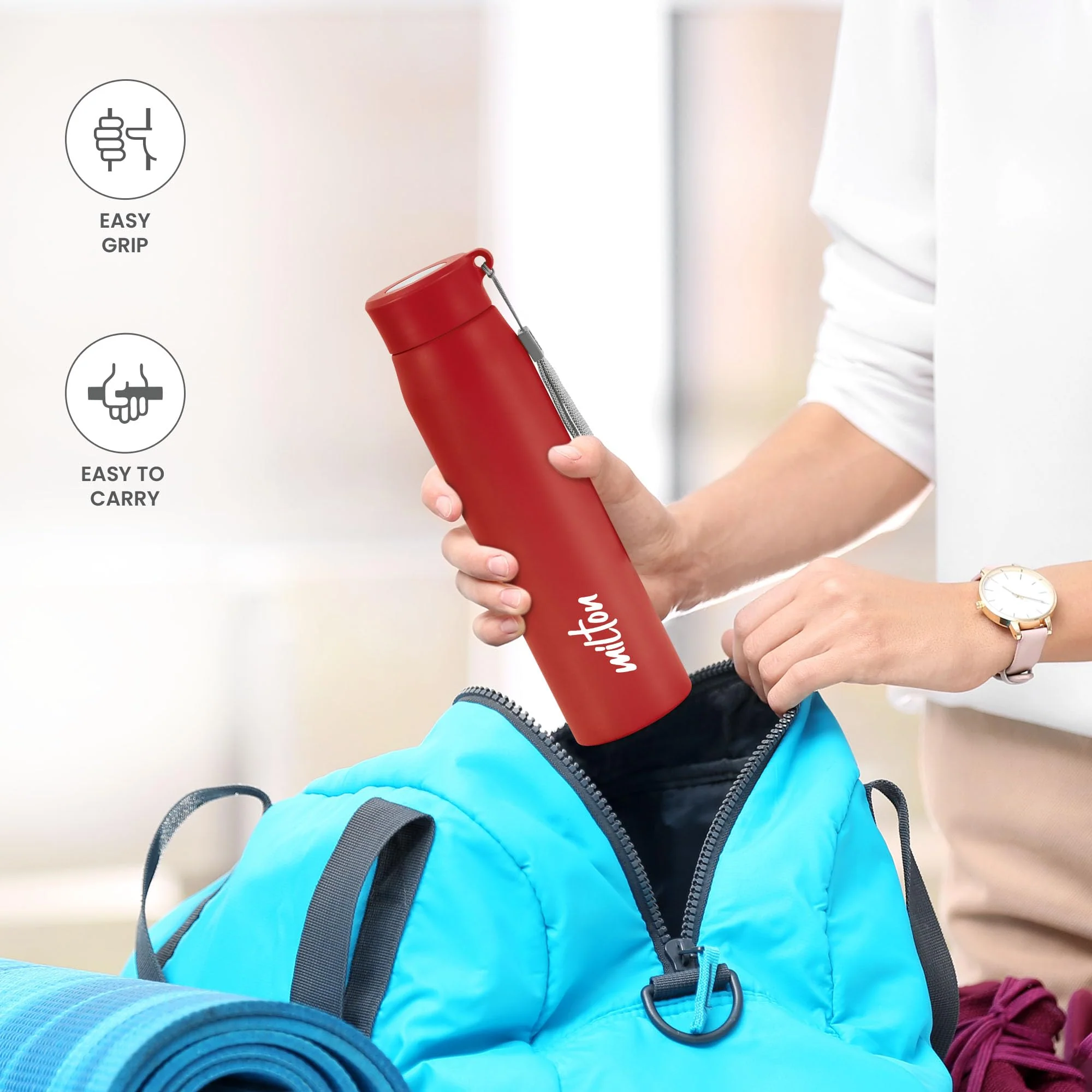 Milton Handy 850 Stainless Steel Water Bottle, 780 ml water bottles, Single walled, Leak-Proof, Rust-free Steel Bottle, Easy Grip, Easy to Carry, Travel Bottle, Red - Image 3