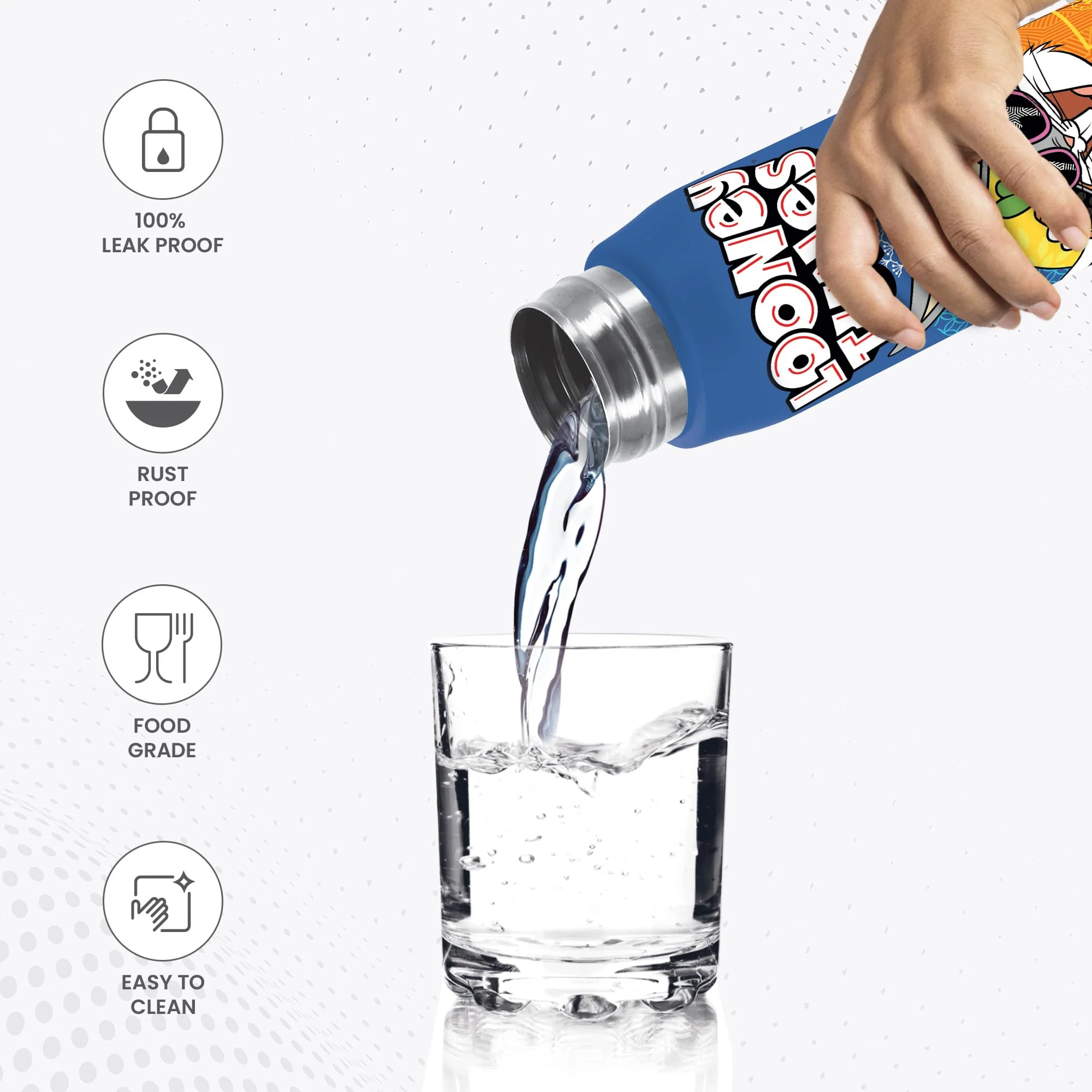 Milton Handy Design 650 Stainless Steel Water Bottle, 690 ml (Looney Tunes - Bunny) | Single walled | Leak Proof | Easy to Carry | Home | Kitchen - Image 2