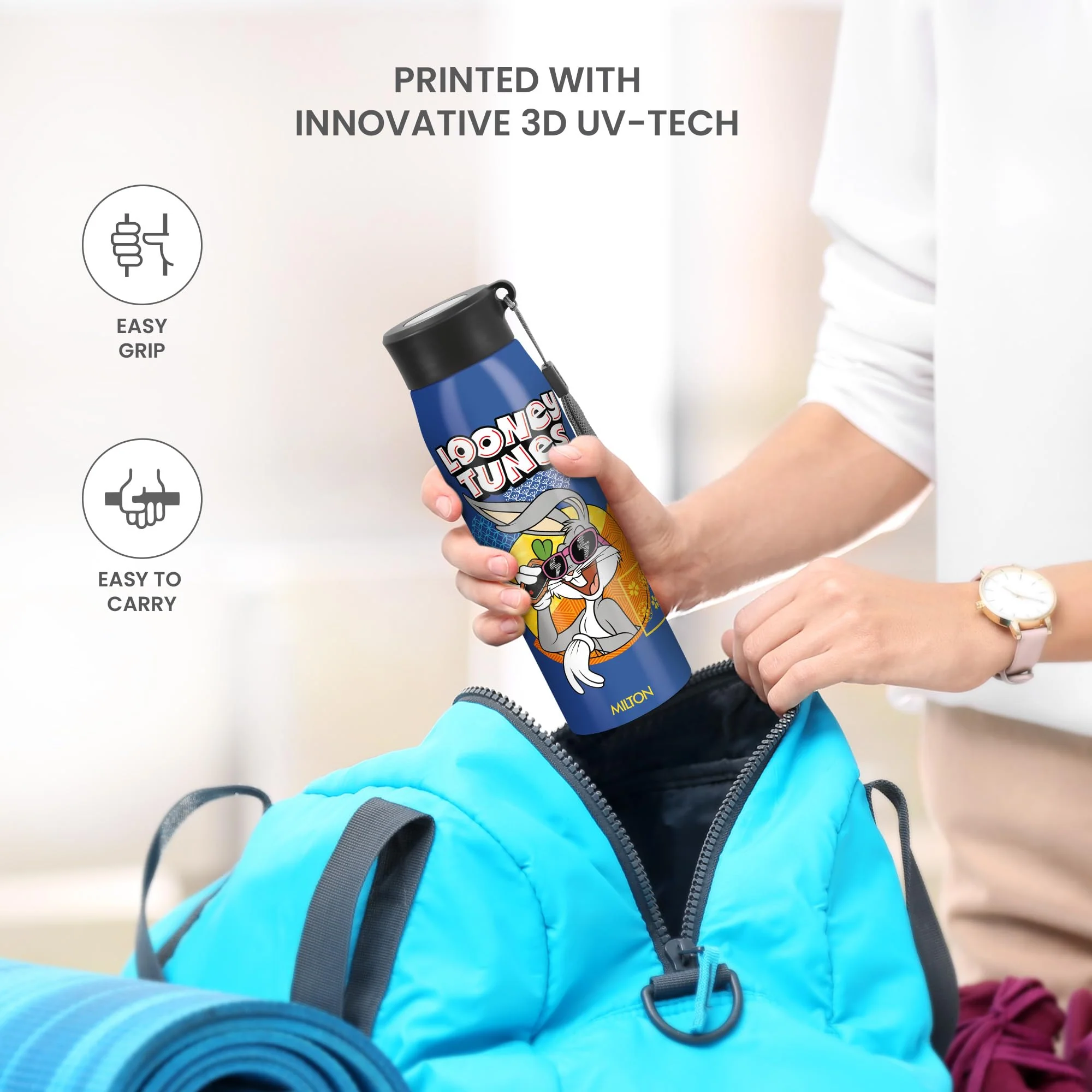 Milton Handy Design 650 Stainless Steel Water Bottle, 690 ml (Looney Tunes - Bunny) | Single walled | Leak Proof | Easy to Carry | Home | Kitchen - Image 3
