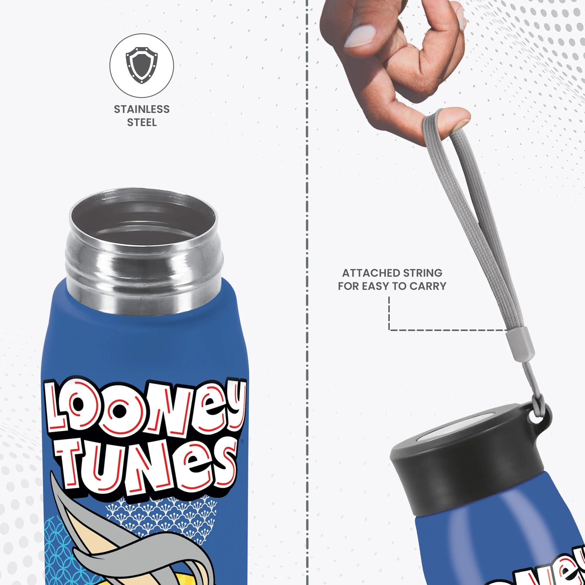 Milton Handy Design 650 Stainless Steel Water Bottle, 690 ml (Looney Tunes - Bunny) | Single walled | Leak Proof | Easy to Carry | Home | Kitchen - Image 5