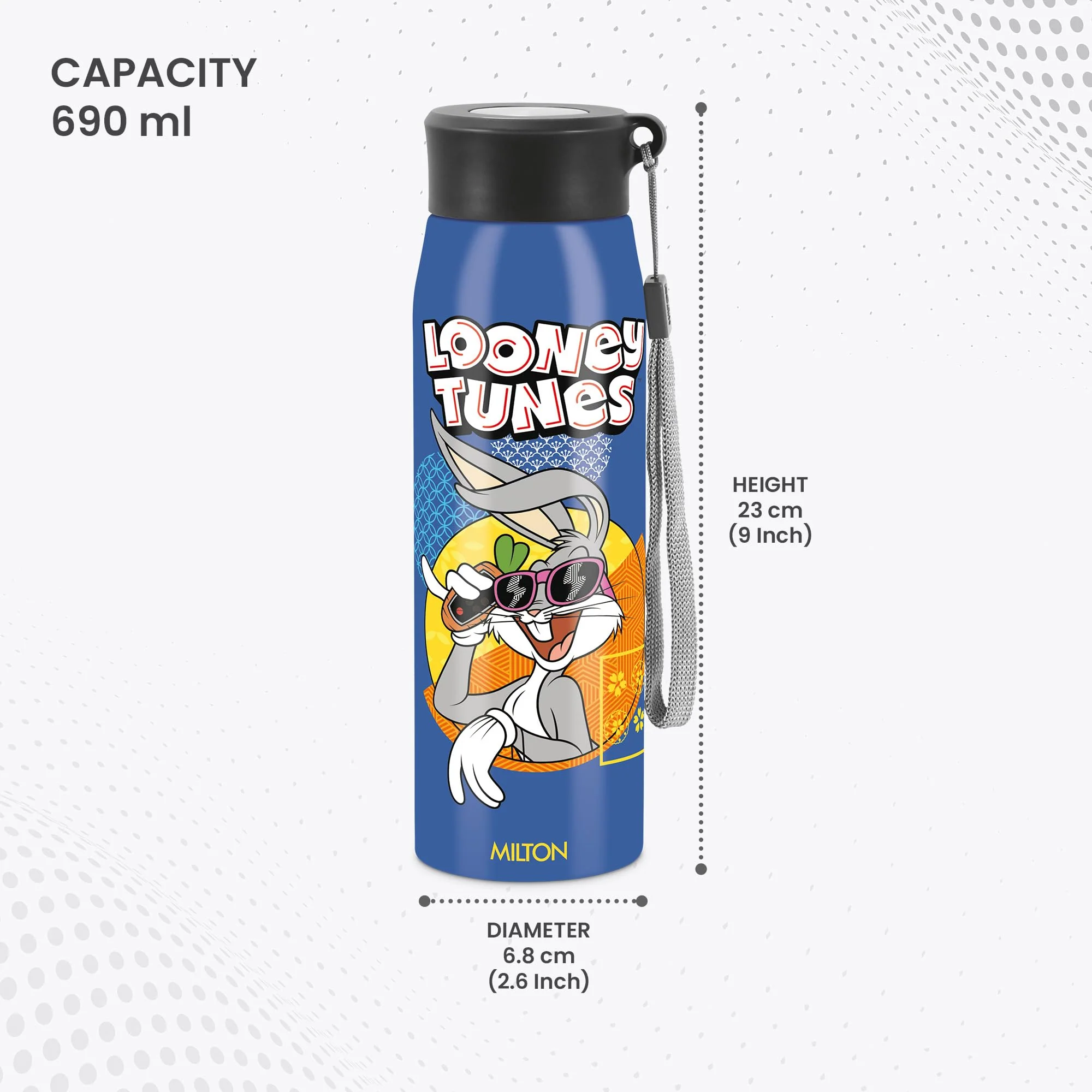 Milton Handy Design 650 Stainless Steel Water Bottle, 690 ml (Looney Tunes - Bunny) | Single walled | Leak Proof | Easy to Carry | Home | Kitchen - Image 6