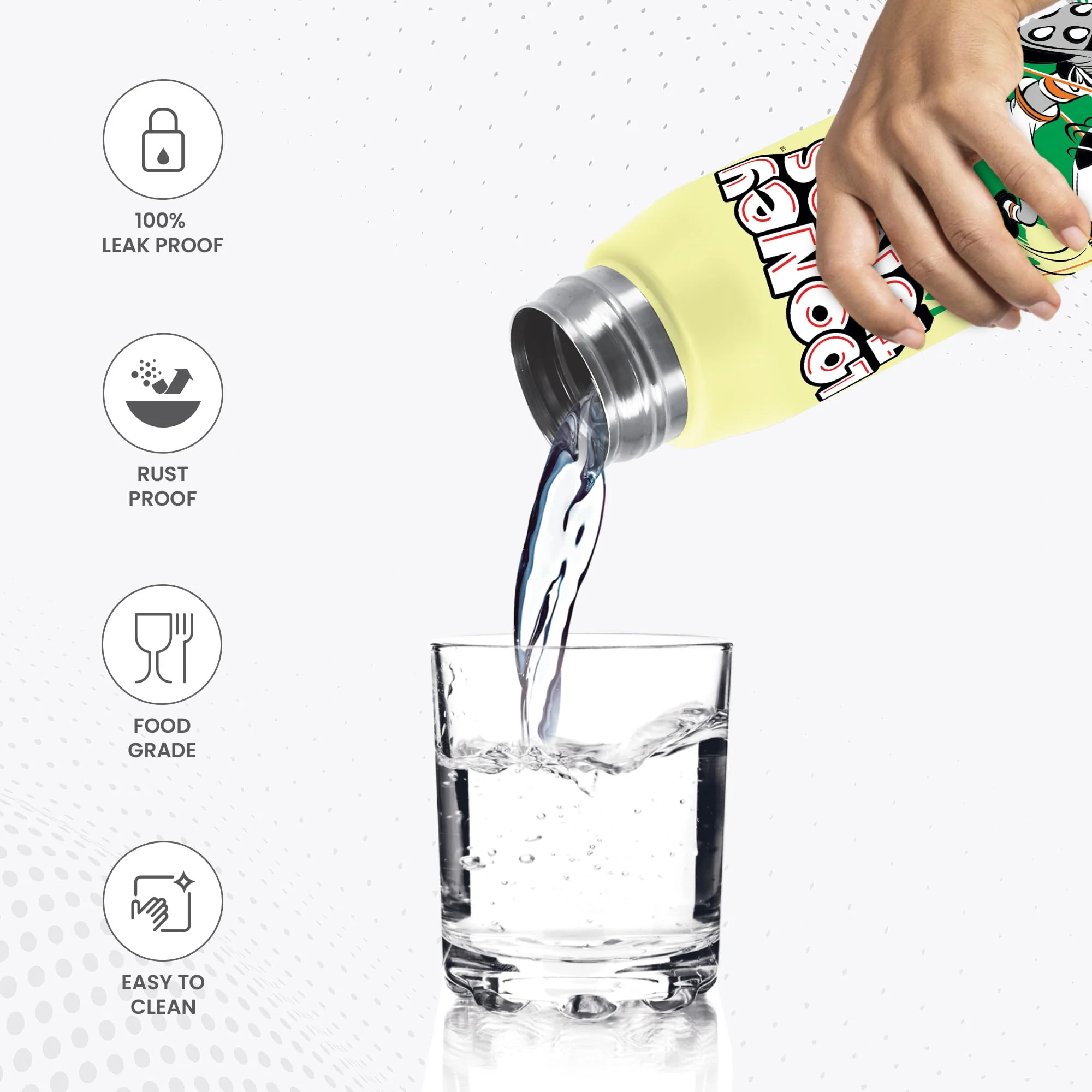 Milton Handy Design 650 Stainless Steel Water Bottle, 690 ml, (Loony Tunes - Bunny)| Single walled | Leak Proof | Easy Grip | Easy to Carry | Home | Kitchen - Image 2