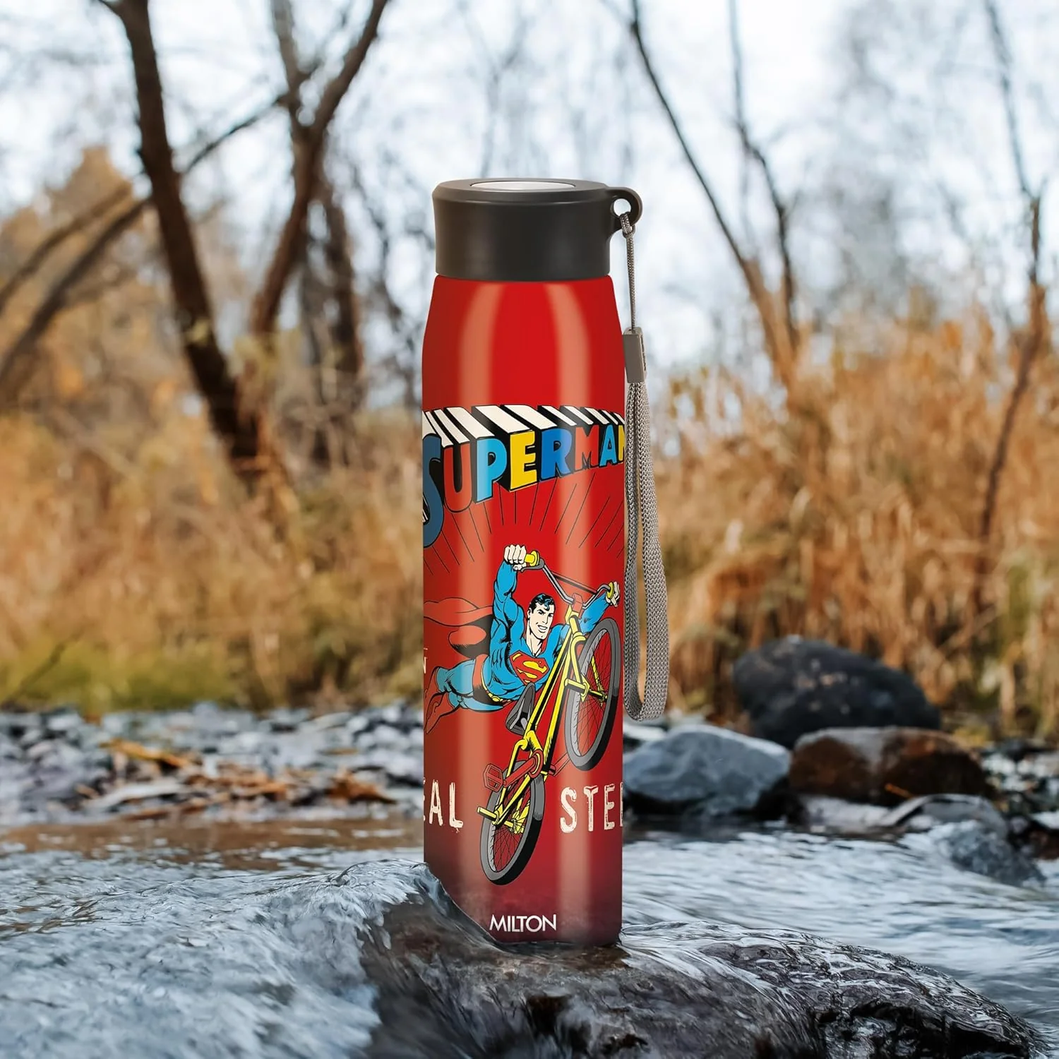 Milton Handy Design 850 Stainless Steel Water Bottle, 780 ml, Red (Super Heroes - Superman)| Single walled | Leak Proof | Gym Bottle | Home | Kitchen | Hiking | Treking Bottle | Travel Bottle - Image 7