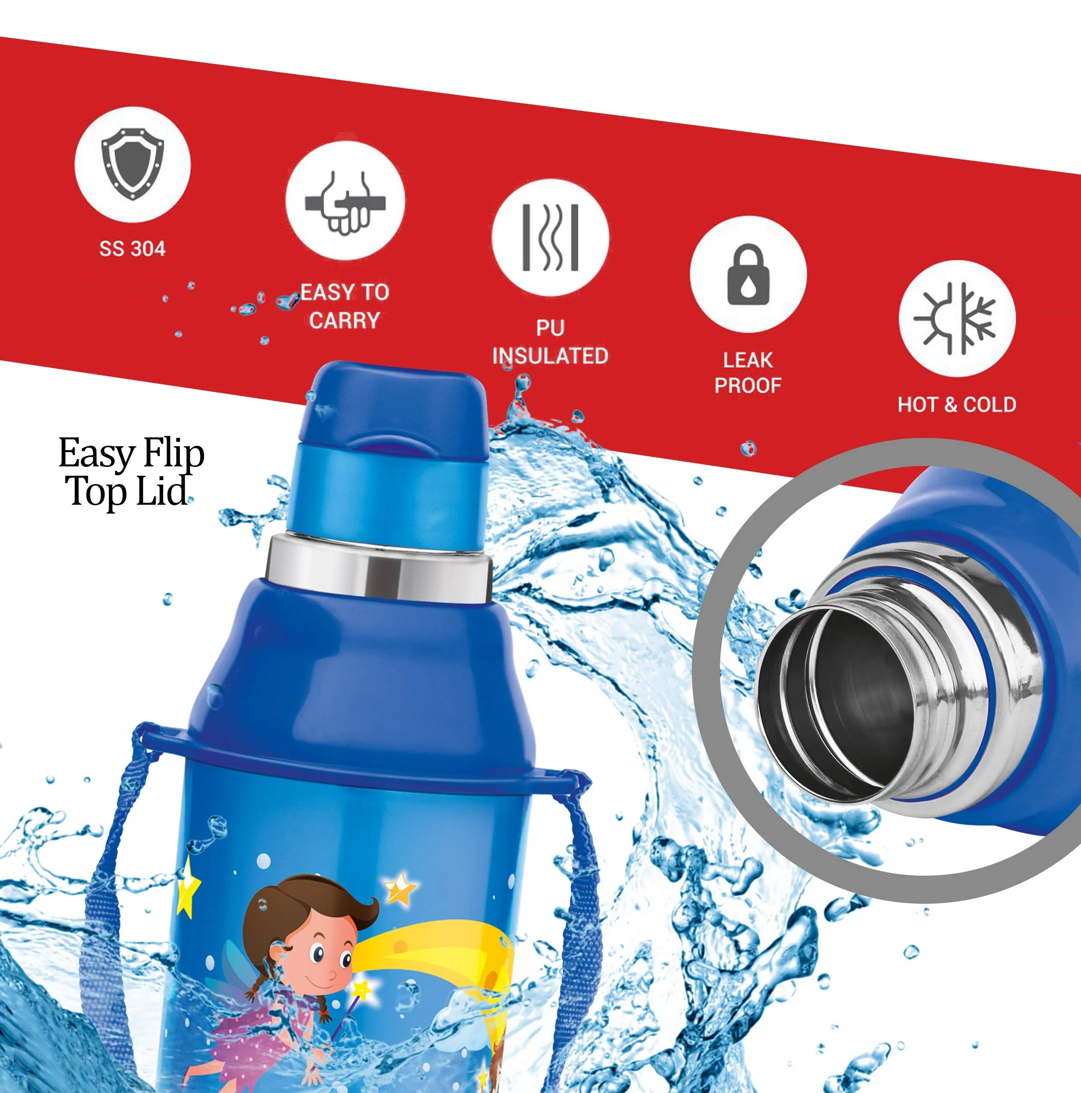 Milton Kool Steelight 400 Kids Plastic Insulated Water Bottle with Straw, 404 ml, Sipper Bottle, Leak Proof, BPA Free, Food Grade, School & Picnic Bottle, Pearl Blue - Image 2