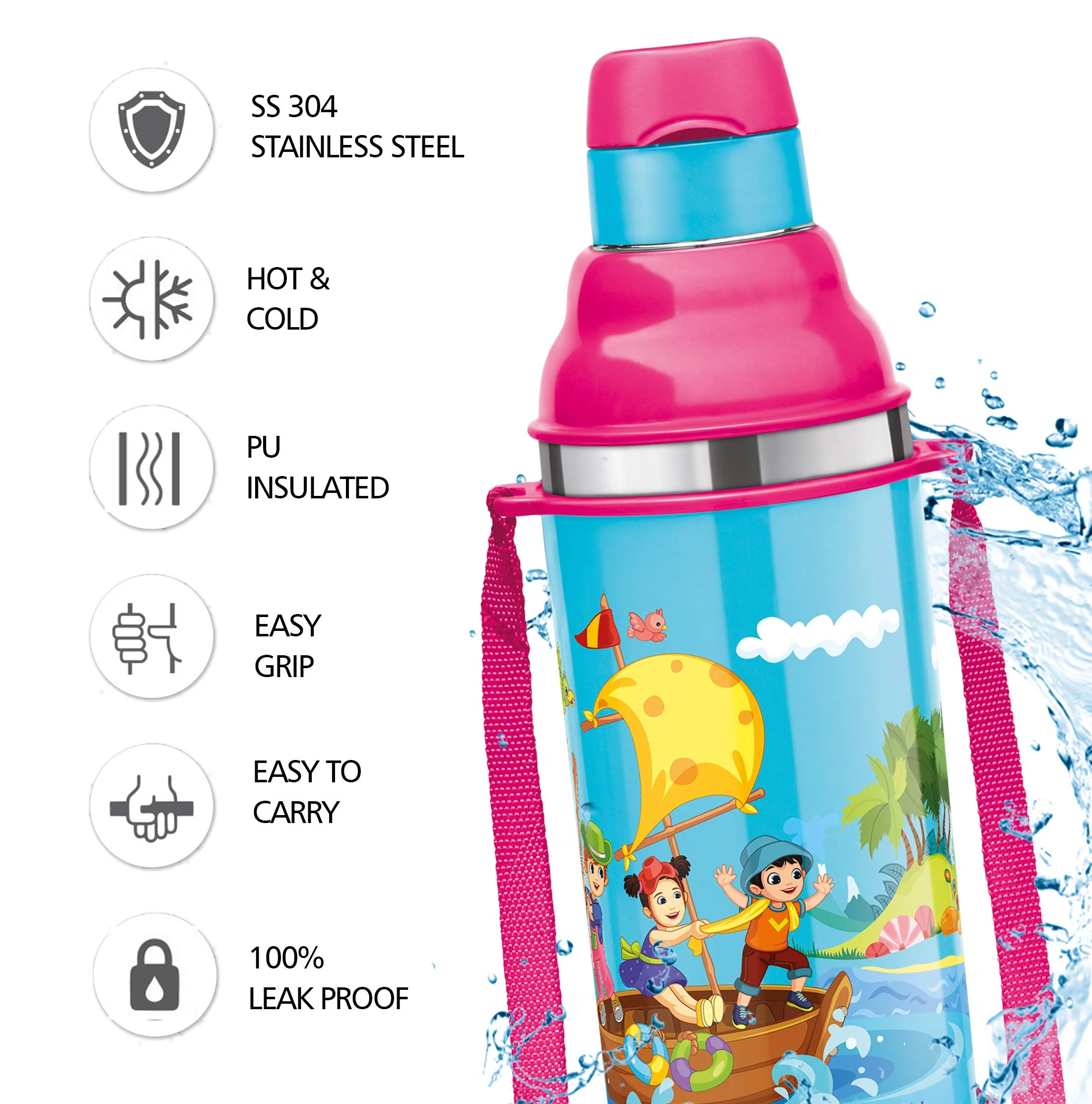 Milton Kool Stunner 400 Kids Plastic Insulated Water Bottle with Straw, 404 ml, Sipper Bottle, Leak Proof, BPA Free, Food Grade, School & Picnic Bottle, Blue - Image 2