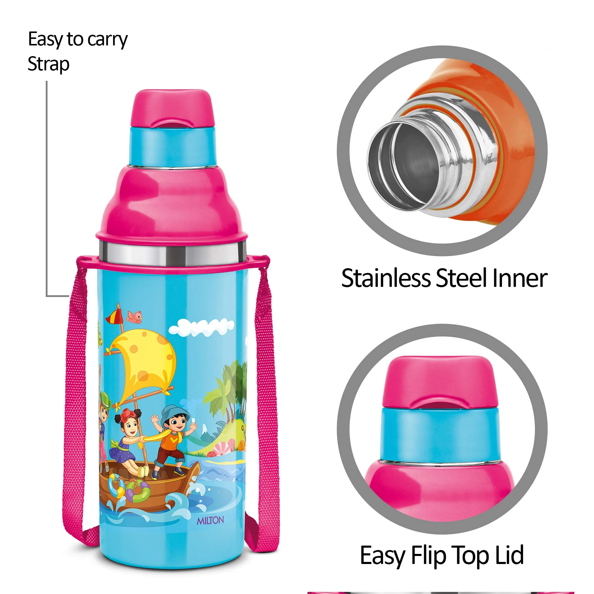Milton Kool Stunner 400 Kids Plastic Insulated Water Bottle with Straw, 404 ml, Sipper Bottle, Leak Proof, BPA Free, Food Grade, School & Picnic Bottle, Blue - Image 3